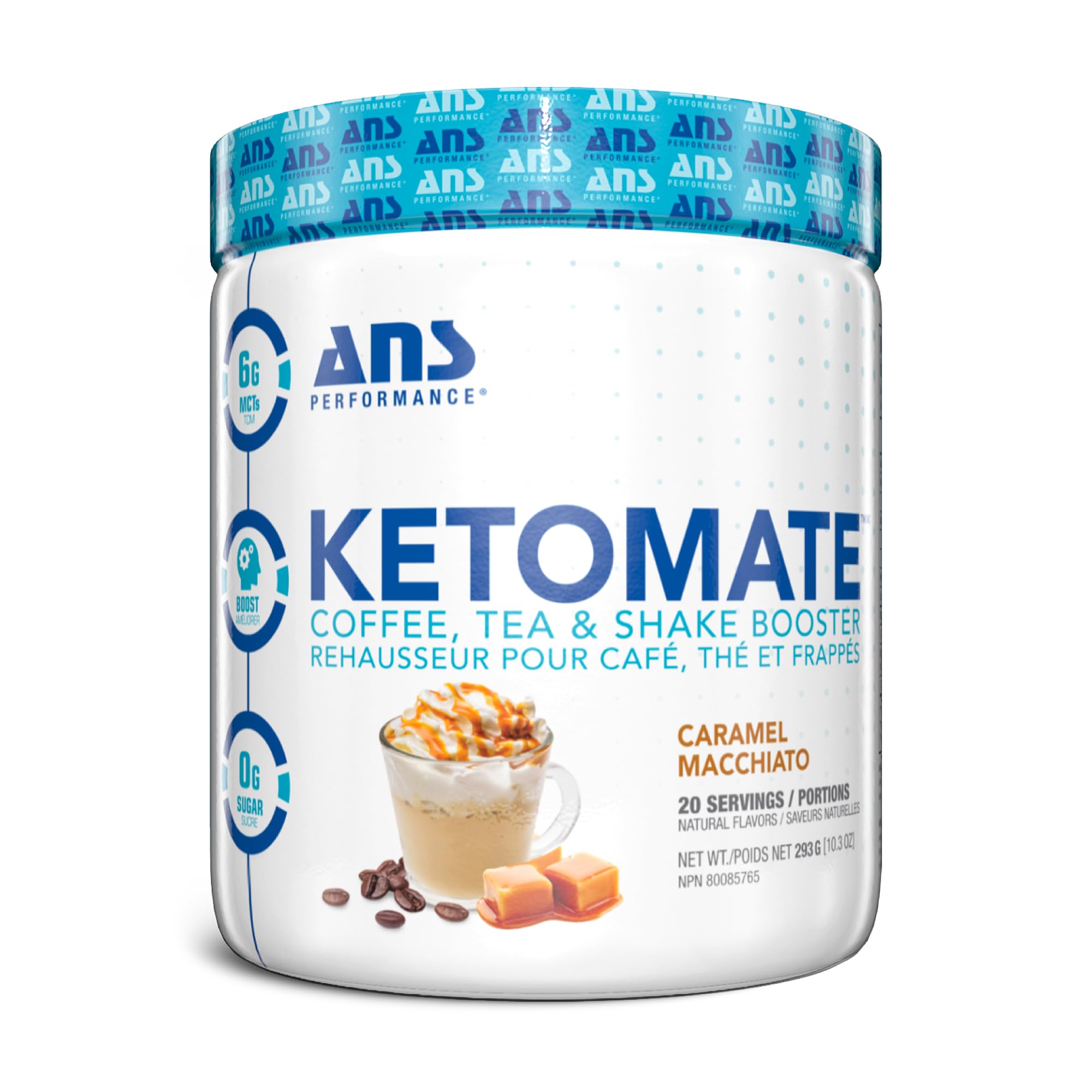 ANS Performance Ketomate Sugar Free Coffee Creamer with MCT Oil Powder for Tea and Shakes, Keto Energy Powder, 20 Servings, Carmel Macchiato Caramel Macchiato