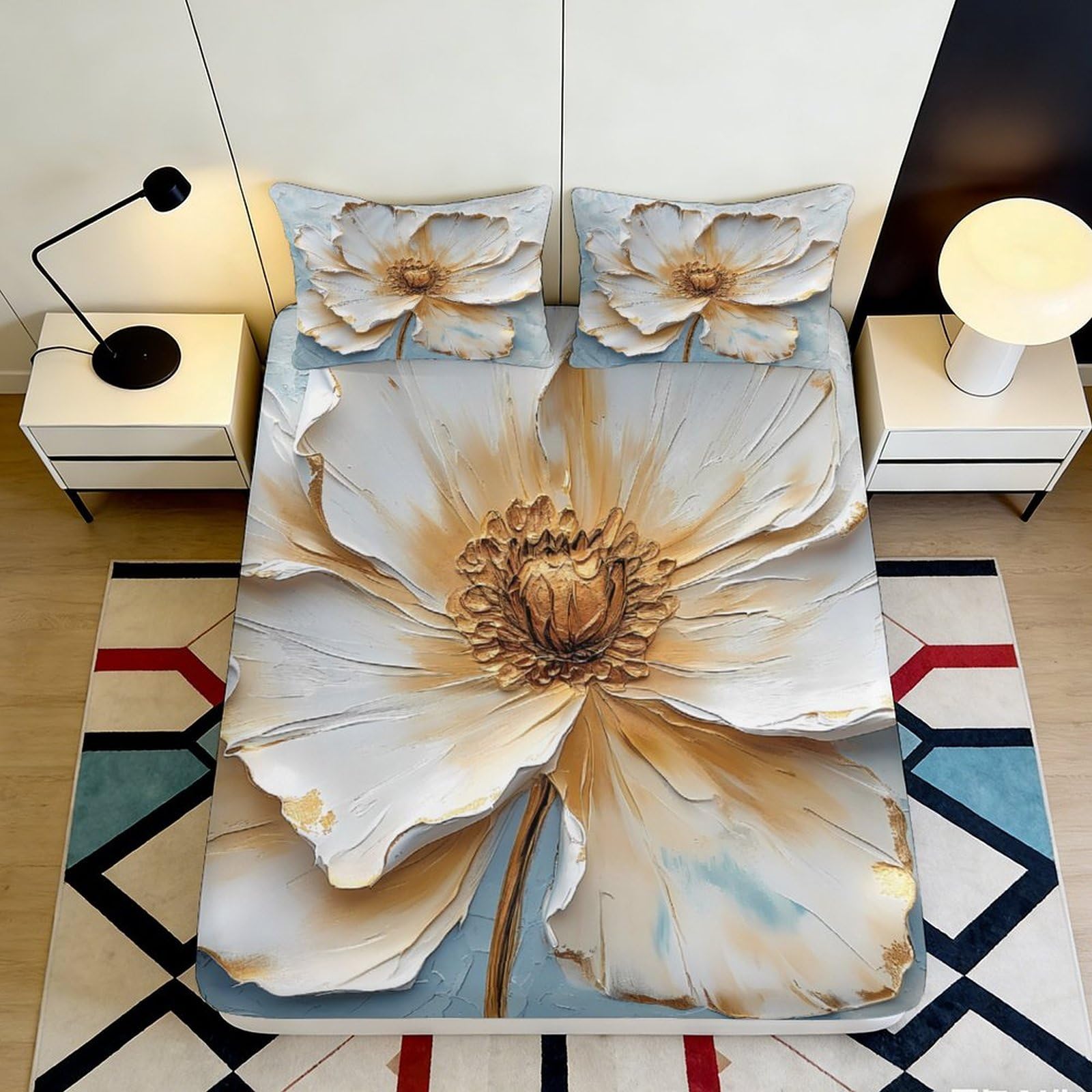 Decorative Large Flower Fitted Sheet 3D Printed, Microfiber Soft Touch, Bed Sheet for Home Bedroom, Guest Room, Wrinkle Resistant, Apartment Bedding, Easy Care, 115x200cm 90x200x25cm
