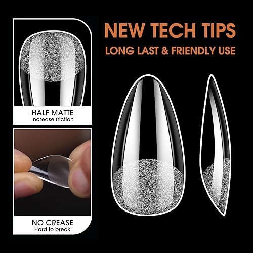 Miniatura 4 de Puntas de uñas de gel suave extra cortas en forma de almendra, 120 piezas Puntas de extensión de uñas con cobertura total pre-buf, puntas de uñas de