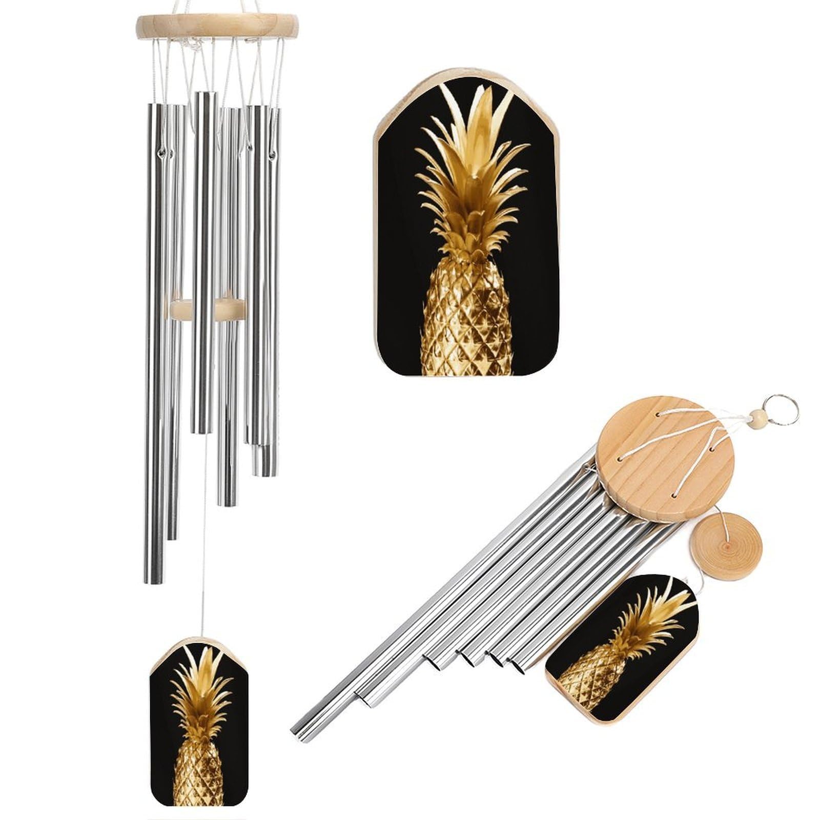 Fekiloot Style Gold Pineapple Tone Wind Chimes For Outside,Wind Bell With 6 Aluminum Alloy Tubes,Sympathy Wind Chime For Yard/Garden/Patio Decor