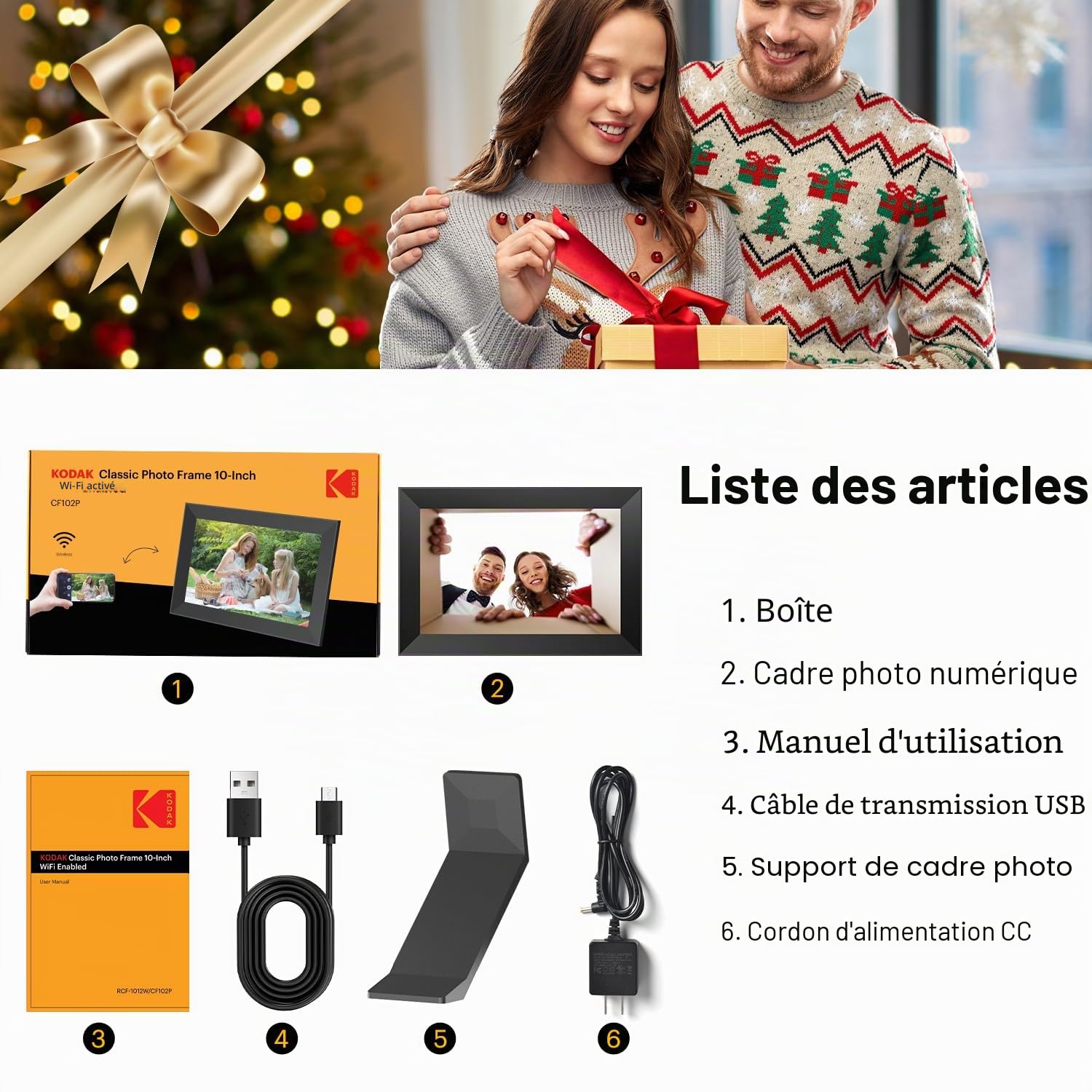 Cadre Photo numérique WiFi, Kodak 10.1 Pouces Cadre Photo électronique avec 32 Go de Stockage, partagez instantanément des Clips vidéo et Photos Via l'application, Rotation Automatique
