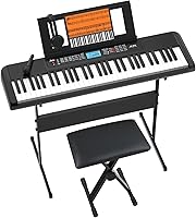 JIKADA 61-Key Portable Electric Piano Keyboard with LCD Screen, Speakers, Stand, Stool, Mic - 300 Tones & Rhythms