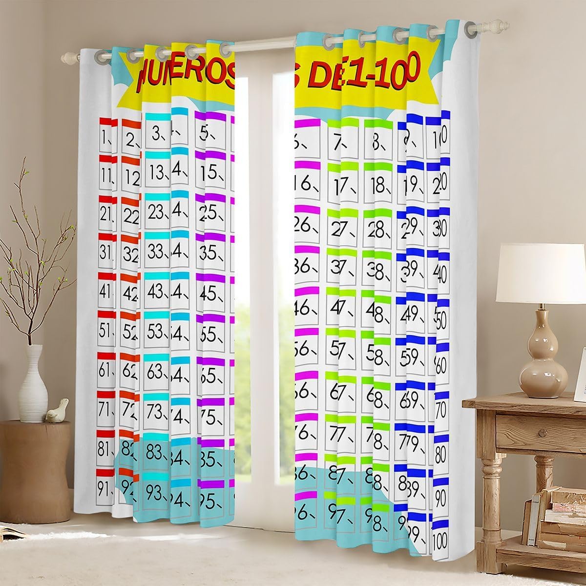 jejeloiu Number Curtains for Bedroom Living Room Number Table Curtains Kids Enlightenment Education Darkening Dreapes Colorful Window Treatments (2 Panels, 52 x 63 Inch) Blackout