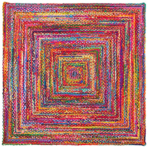 Tapete de Algodón Trenzado Boho 6'x6' Rojo y Multicolor miniatura 3