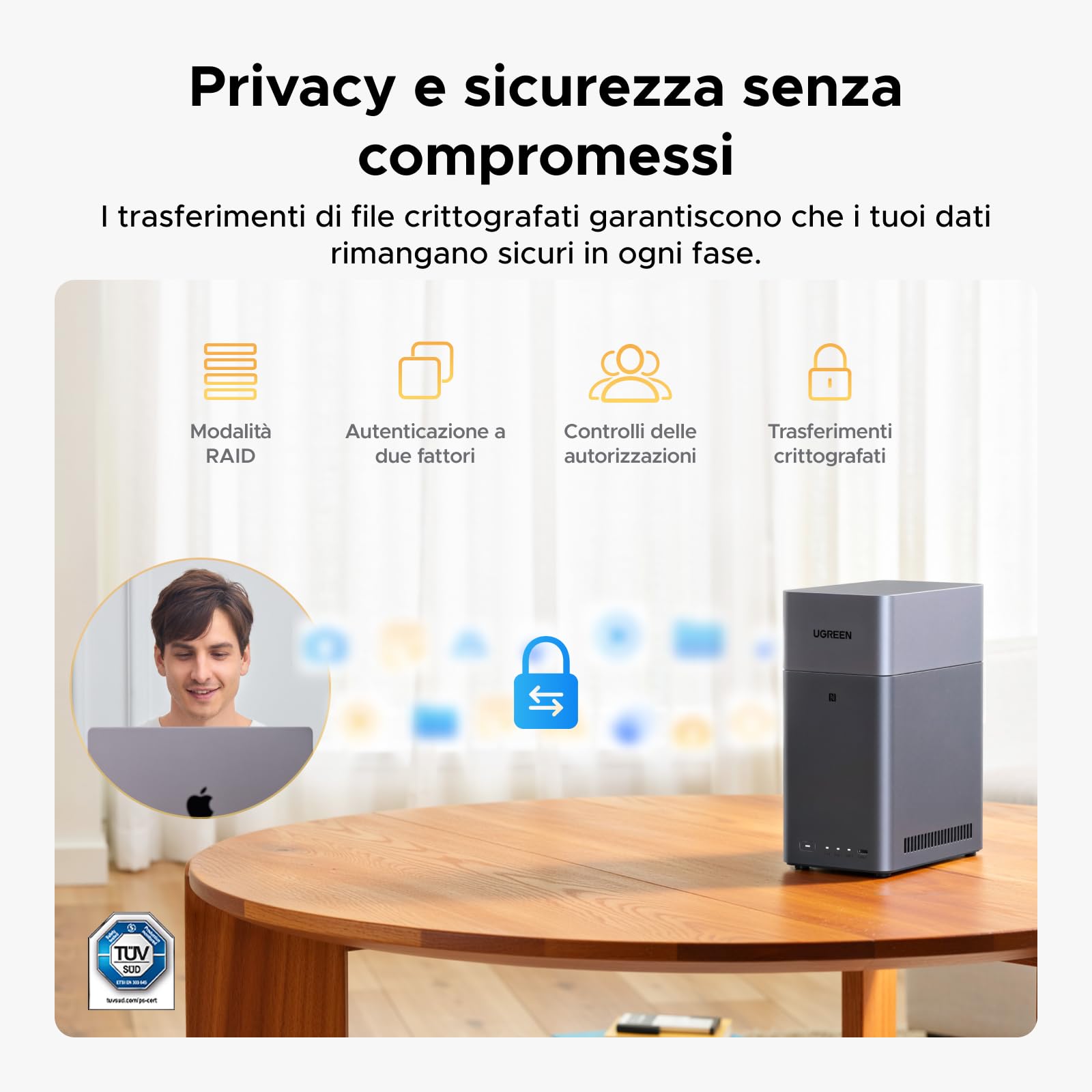 UGREEN NASync DH2300 NAS desktop a 2 alloggiamenti, LAN 1 GbE, 4 GB RAM, connessione NFC One-Touch, album fotografico AI, sistema NAS facile da usare per casa e ufficio (Senza disco)