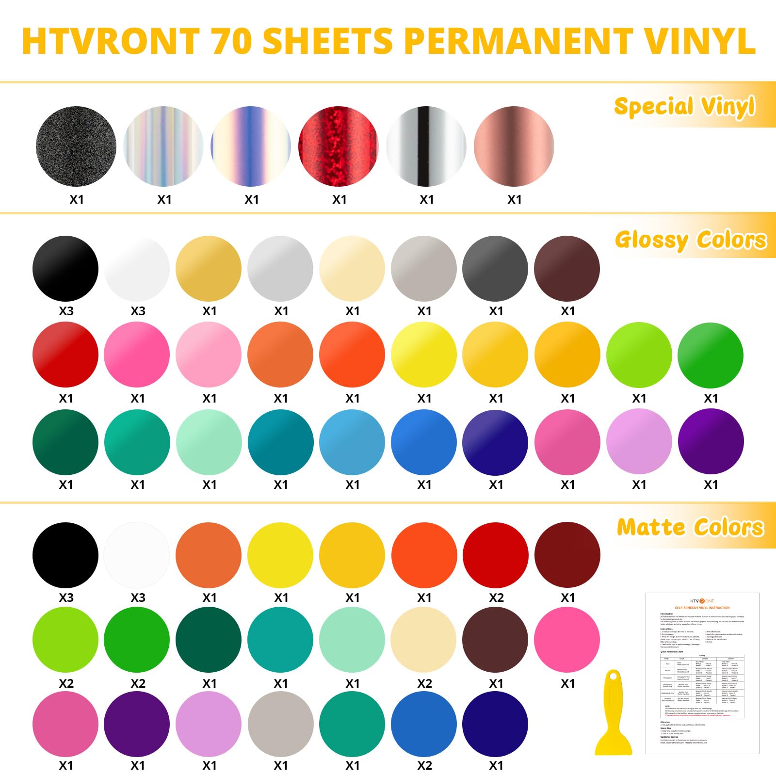 HTVRONT 70 hojas de vinilo permanentes, multicolor, 12 x 12 pulgadas, paquete de vinilo permanente para proyectos de manualidades, decoración de fiestas