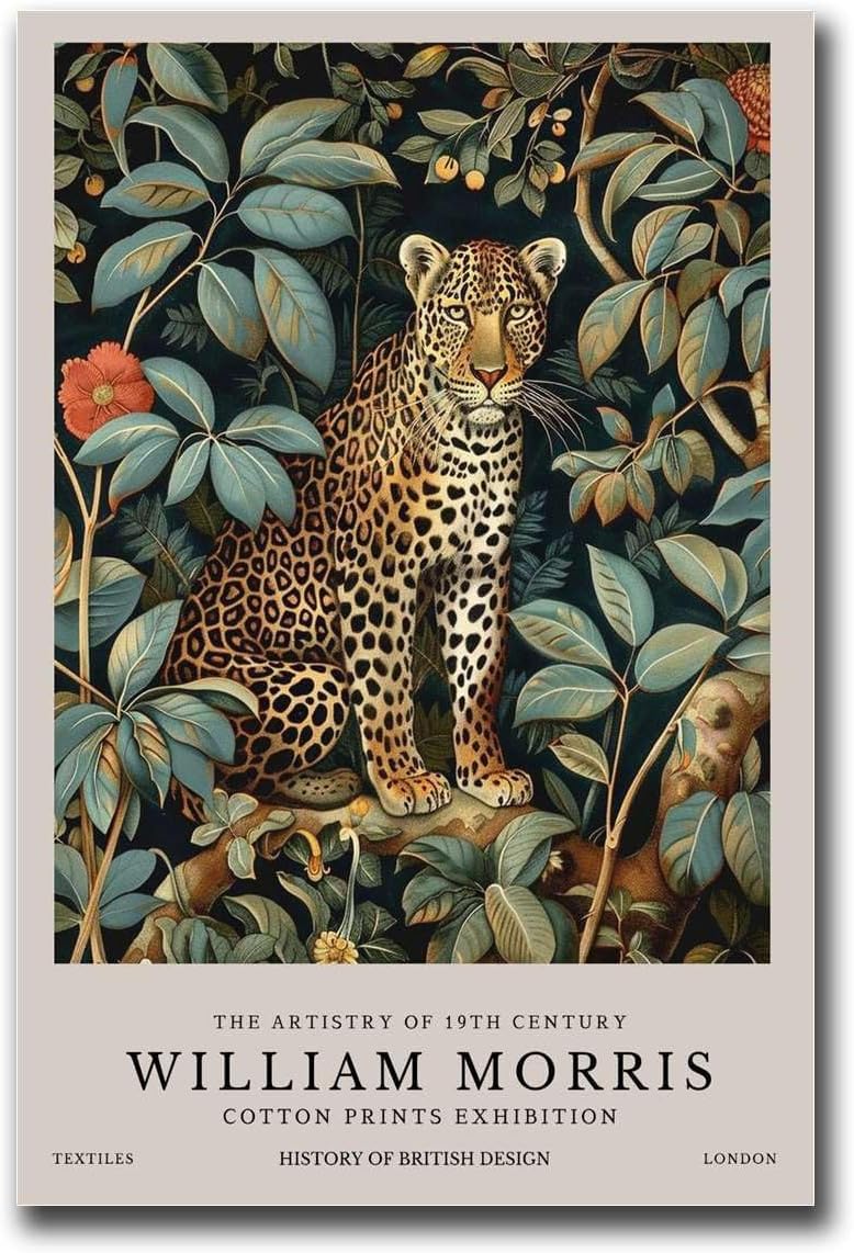 ZZYGGN GMGSW William Morris Prints《Leopard 》Poster Exhibition Wall Art William Morris Canvas Painting Flower Picture for Home Wall Decor 16x20in Frameless