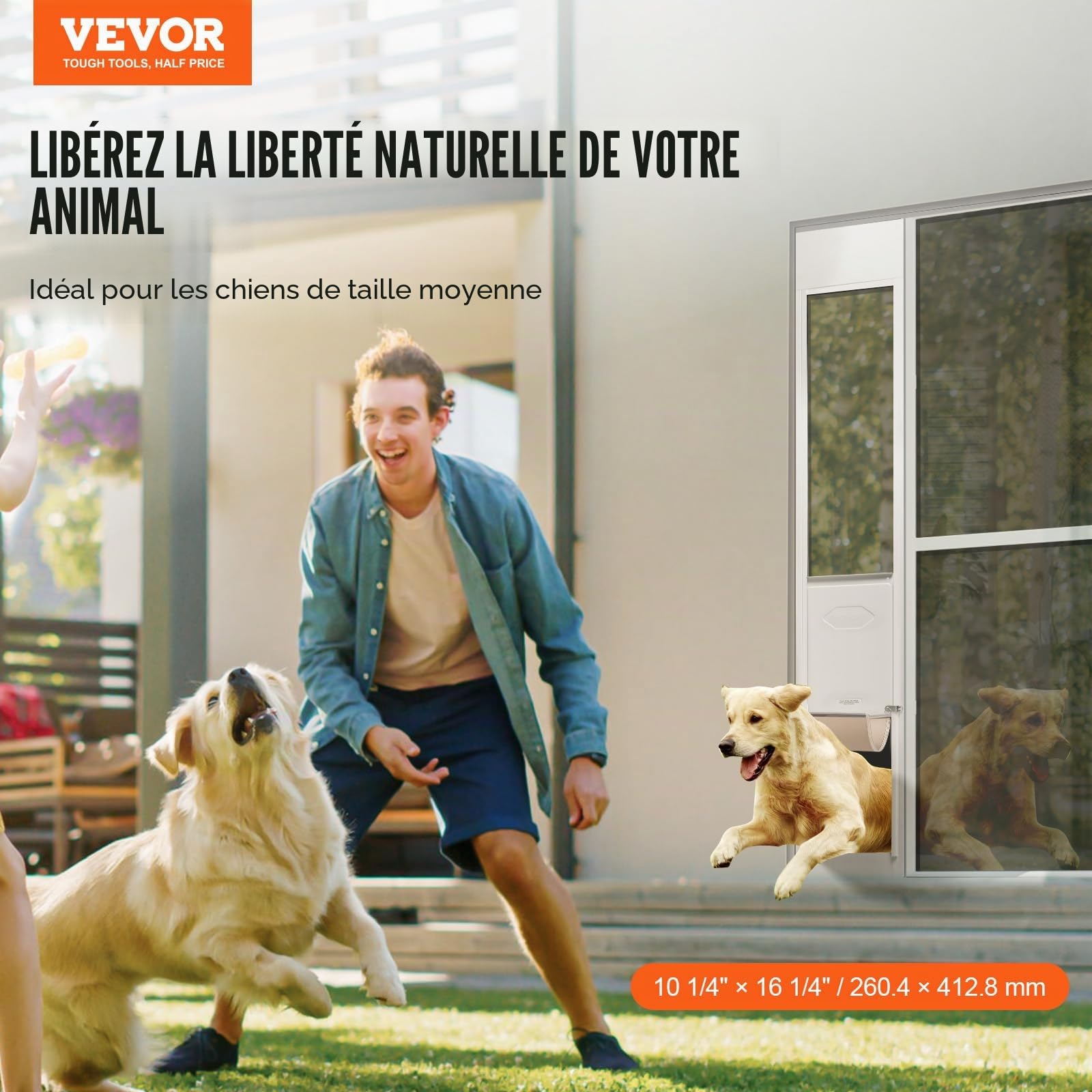 VEVOR Porte pour Chien pour Porte coulissante en Verre, 1927-2049 mm, Porte pour Animaux de Compagnie avec Cadre en Aluminium, Structure à charnière, Rabat et Serrure pour Chiens de Taille Moyenne, L