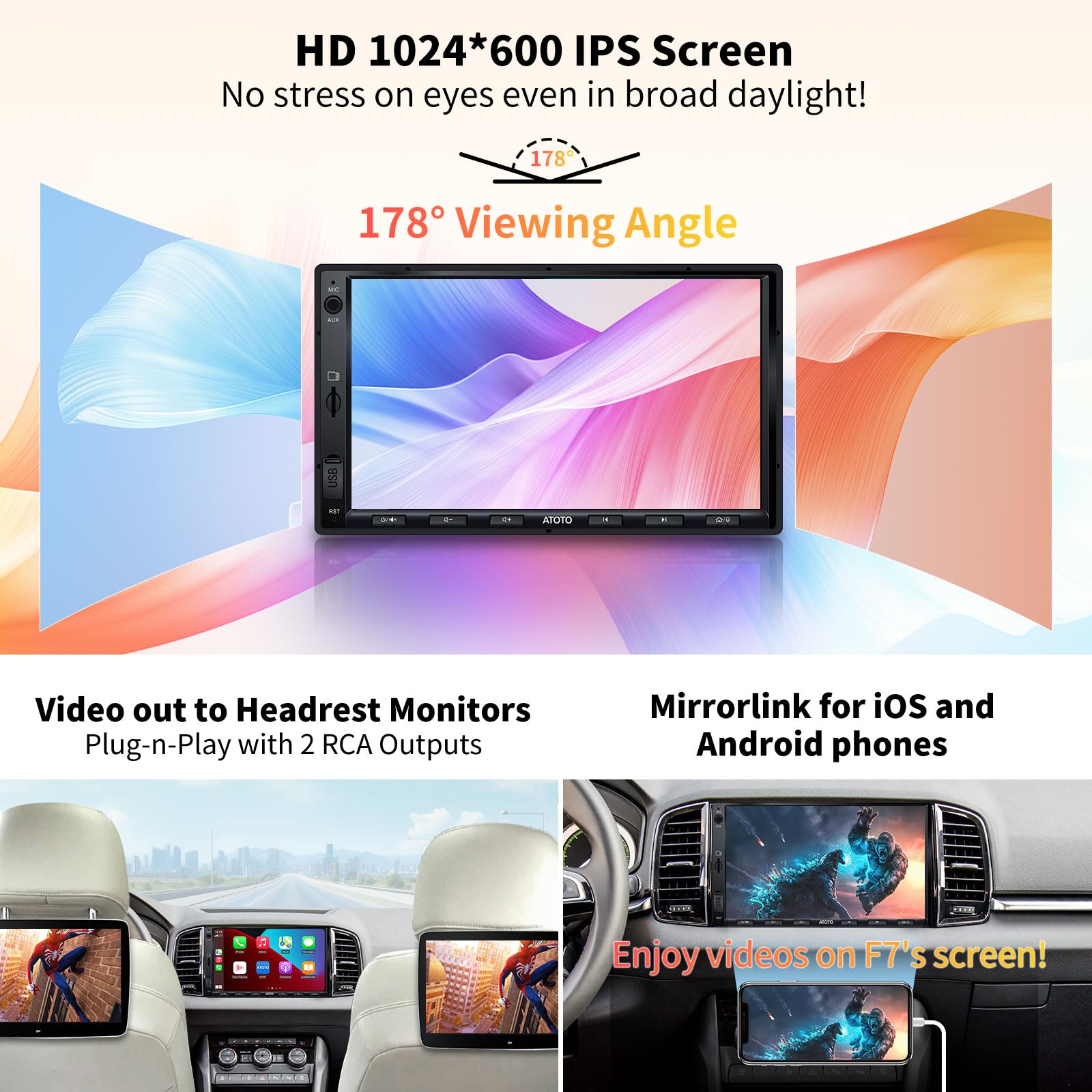 ATOTO F7 WE 7inch Double DIN Car Stereo, Wireless CarPlay