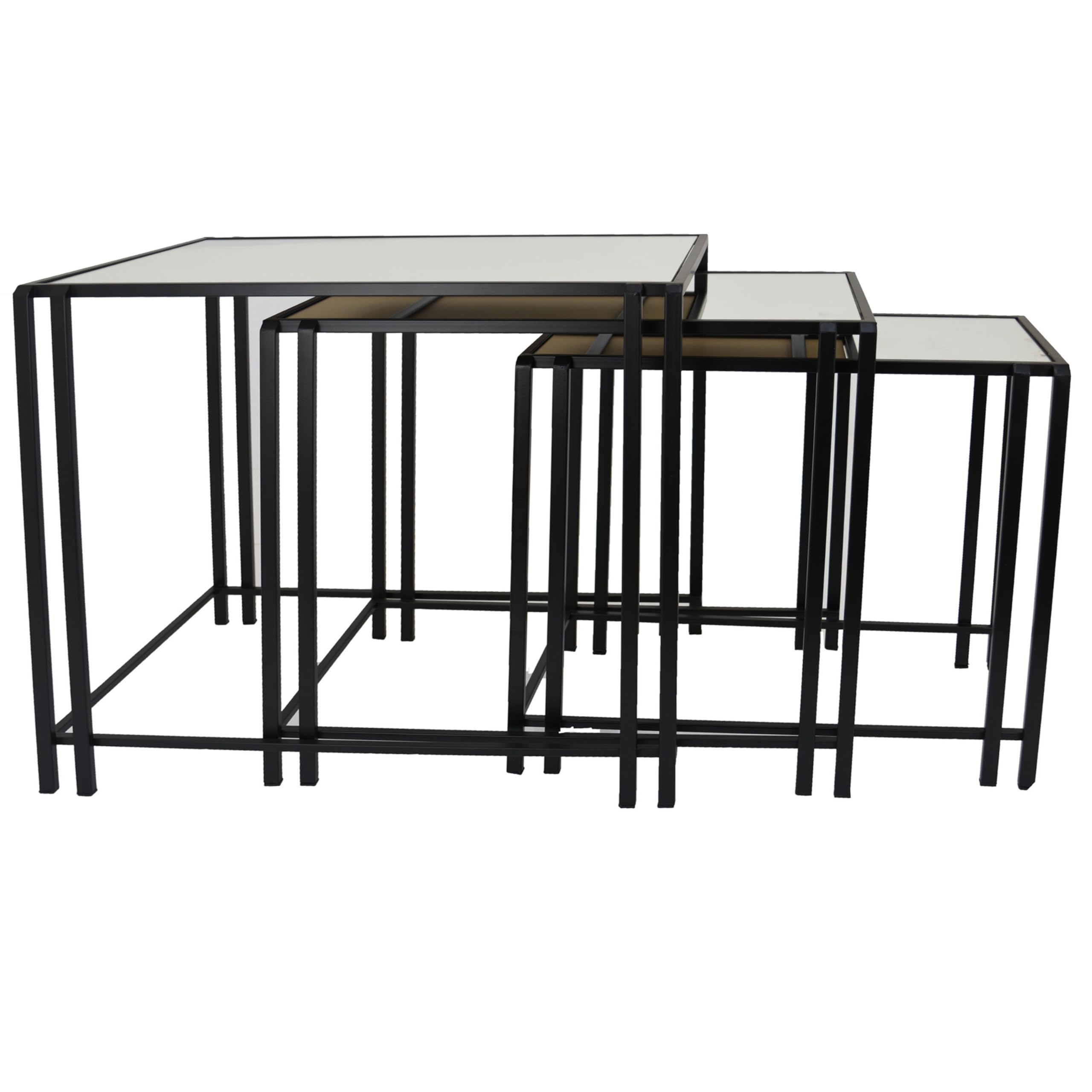 Benjara Buckley Nesting Plant Stand Table Set of 2, Black Metal, Mirrored Top
