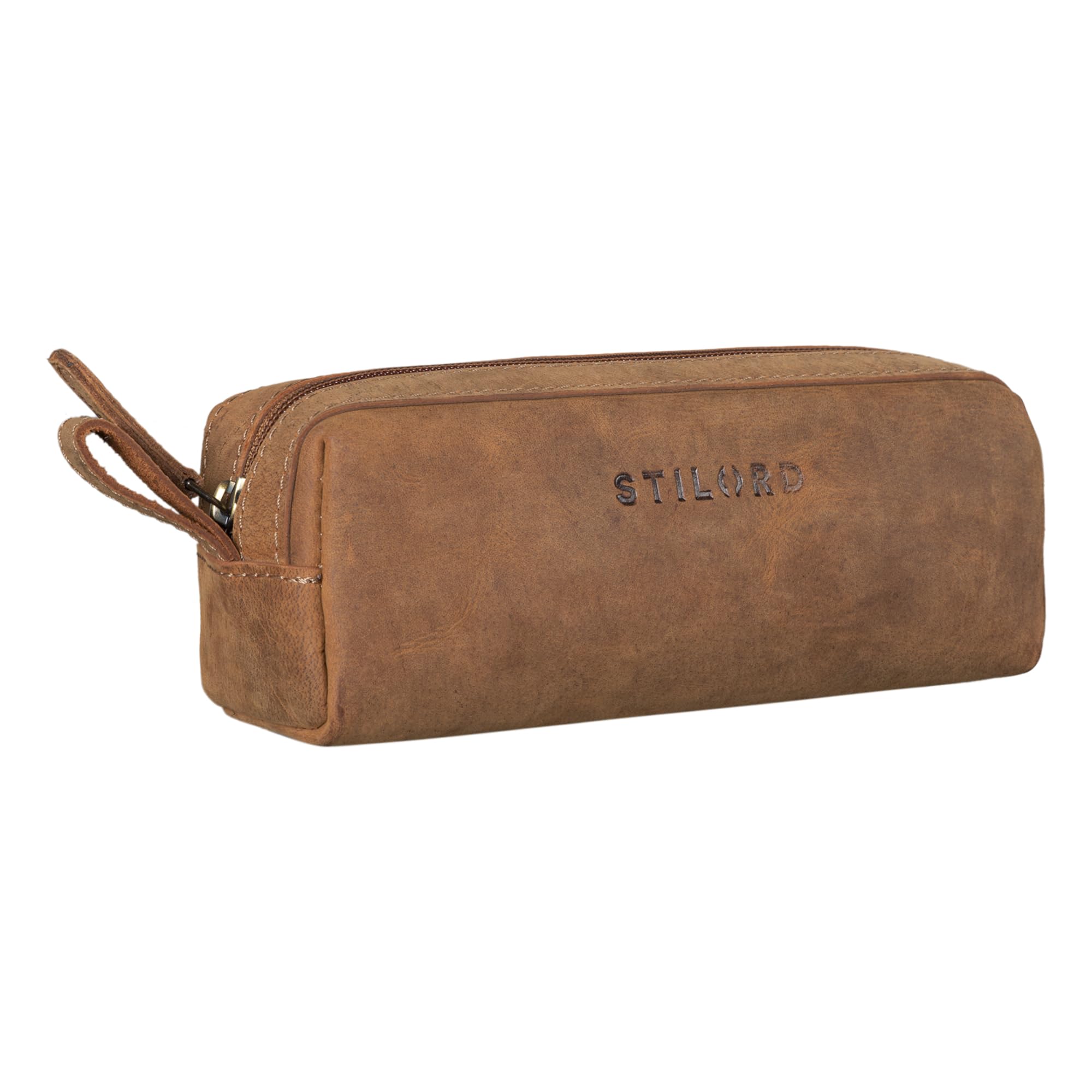 STILORD "Linus" Pencil Case Leather Pen Case Pouch Office University College Women Men Stationary Vintage Leather Colour:tan