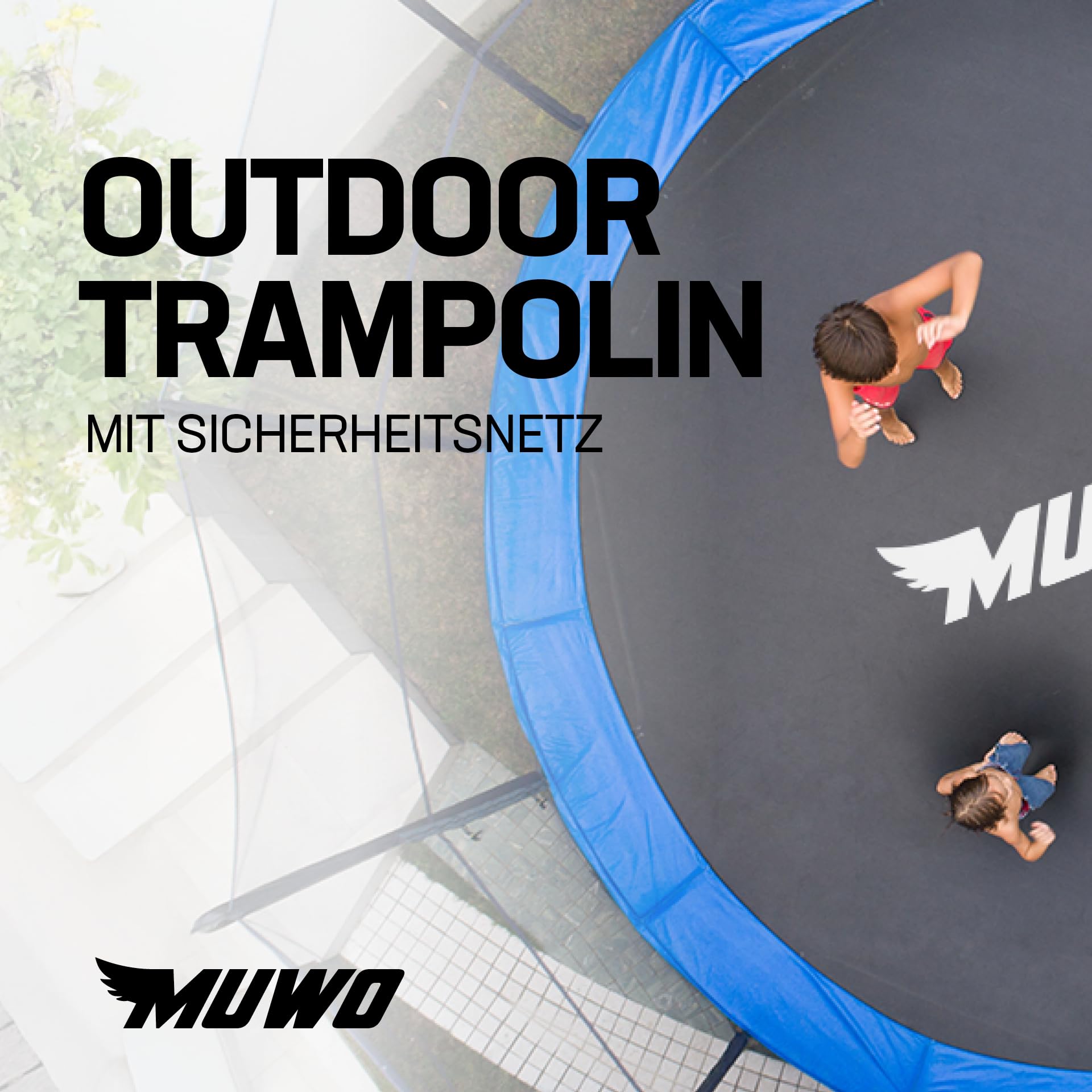 MUWO Jump Outdoor Trampolin mit Sicherheitsnetz, 182 cm, Robustes Stahlgestell, runde Sprungfläche, max. Belastbarkeit 150 kg, gepolsterte Sicherheitsstangen, inkl. Montageanleitung