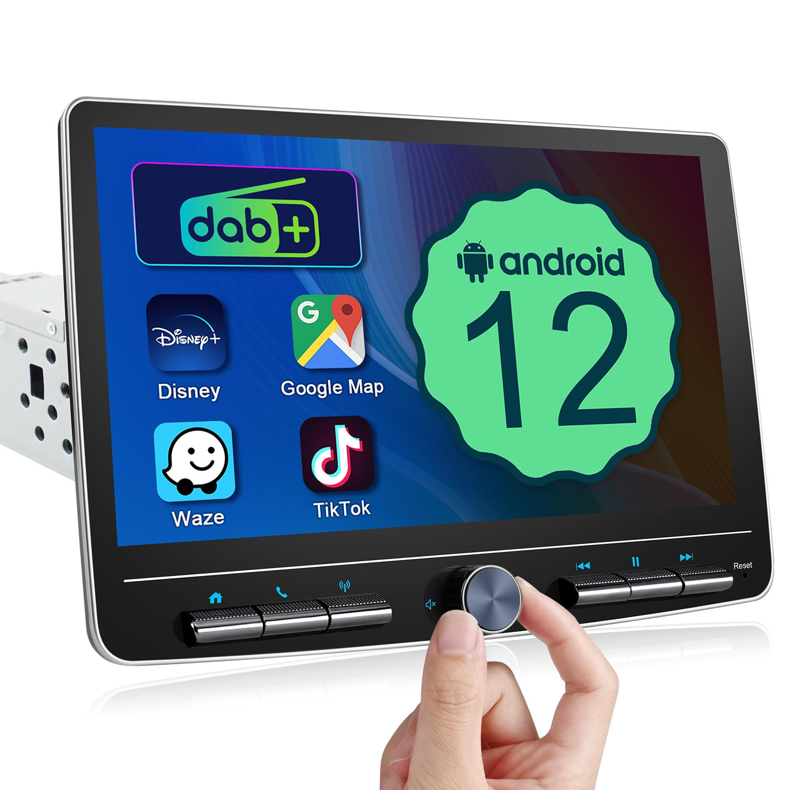 Android Autoradio mit Navi DAB+ 10.1 Zoll Bildschirm Wireless Carplay & Wireless Android Auto 1 Din Auto Radio Touch Display mit Bluetooth 4 Core 4G+64G WiFi GPS AM/FM RDS