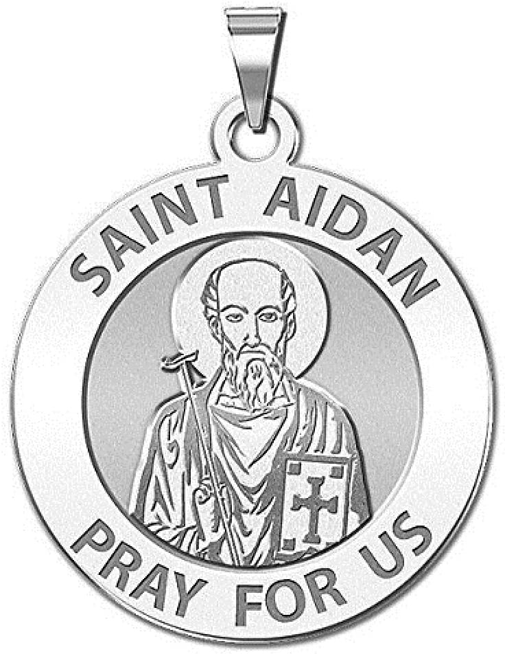 PicturesOnGold.com Saint Aidan Religious Medal - 3/4 Inch Size of a Nickel - Sterling Silver