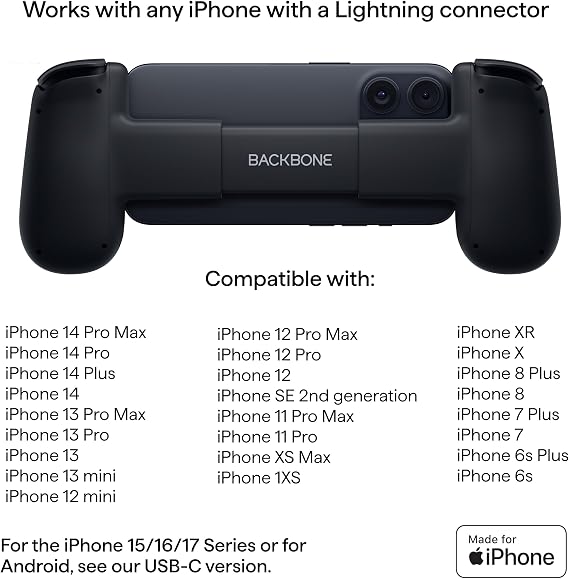 BACKBONE One Mobile Game Controller for iPhone (Lightning) - 2. Generation - Turn your iPhone into a game console - Xbox, PlayStation, Minecraft and more (3 months including Apple Arcade) [android]