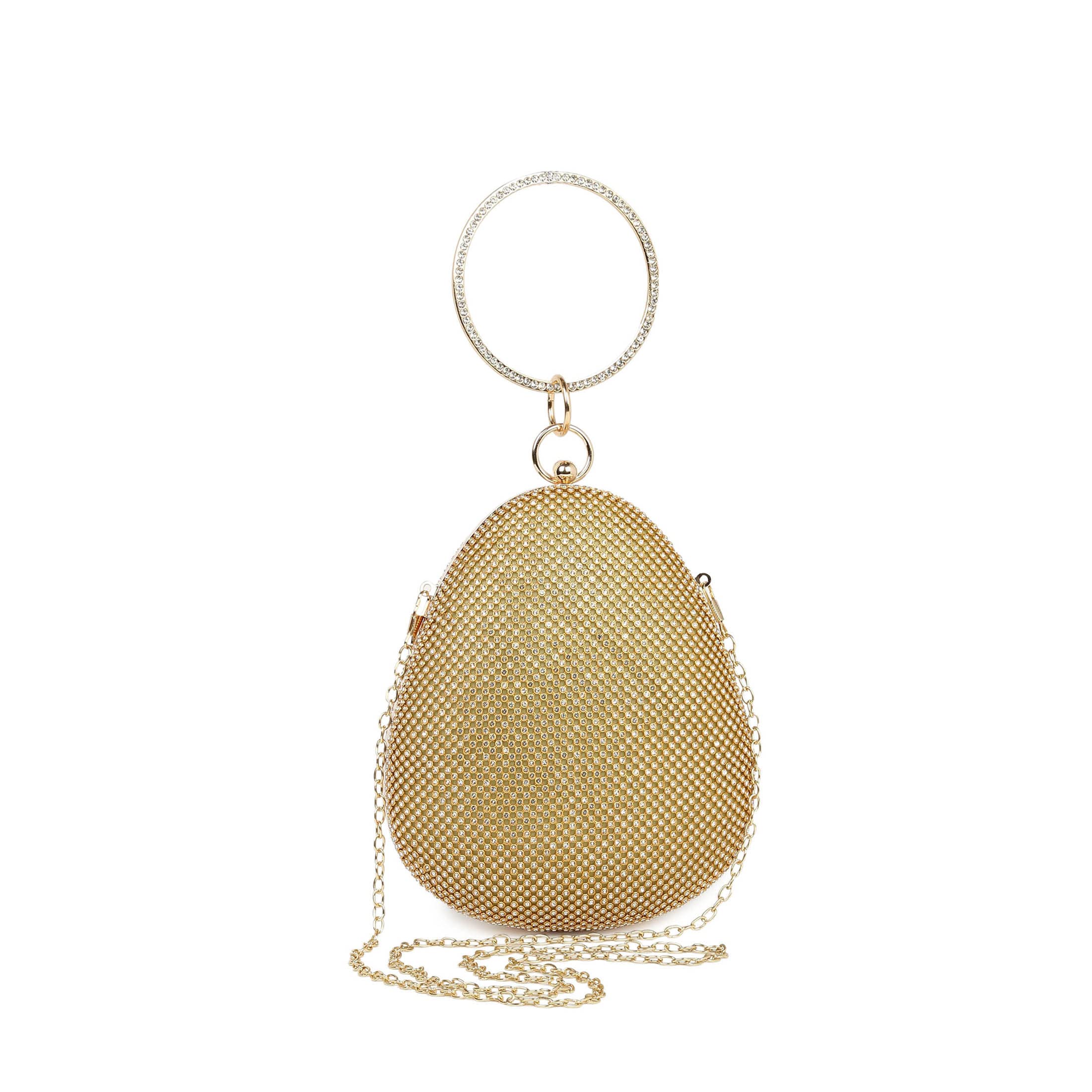 Haute Sauce Golden Rhinestone Clutch Bag with Push Closure for Women & Girls | Bags for women | Trendy, Cute, Fancy, Stylish, Purse, handbag, side bag for ladies | Sling bag for women | Round Handle 4