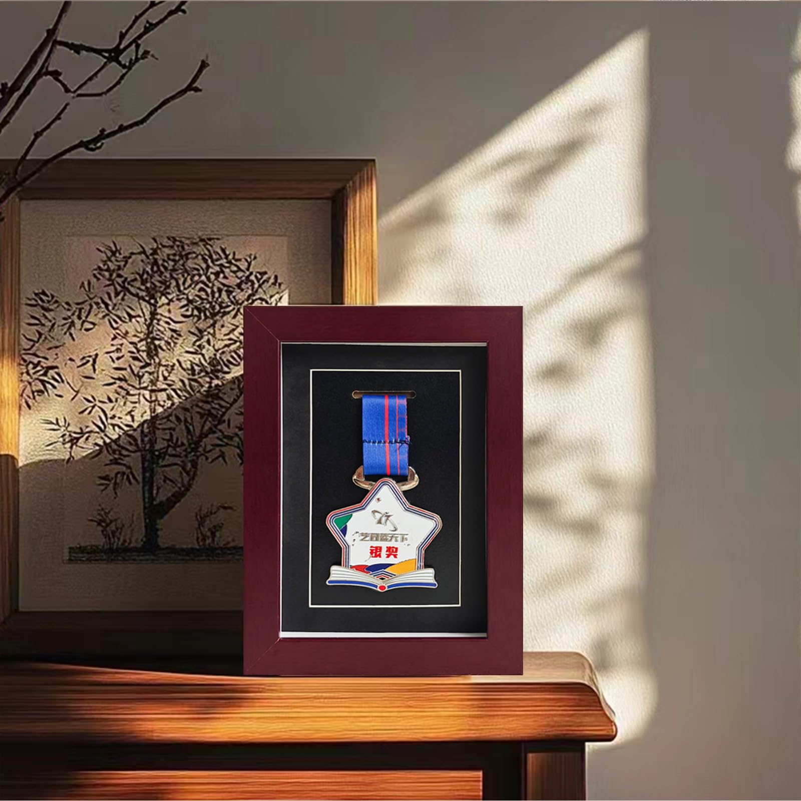 6x8 Inch Wooden Medal Display Case - Medal Holder for Athletes Veterans, Students, and Collectors - Wall-Mount & Desktop Stand - Image 3