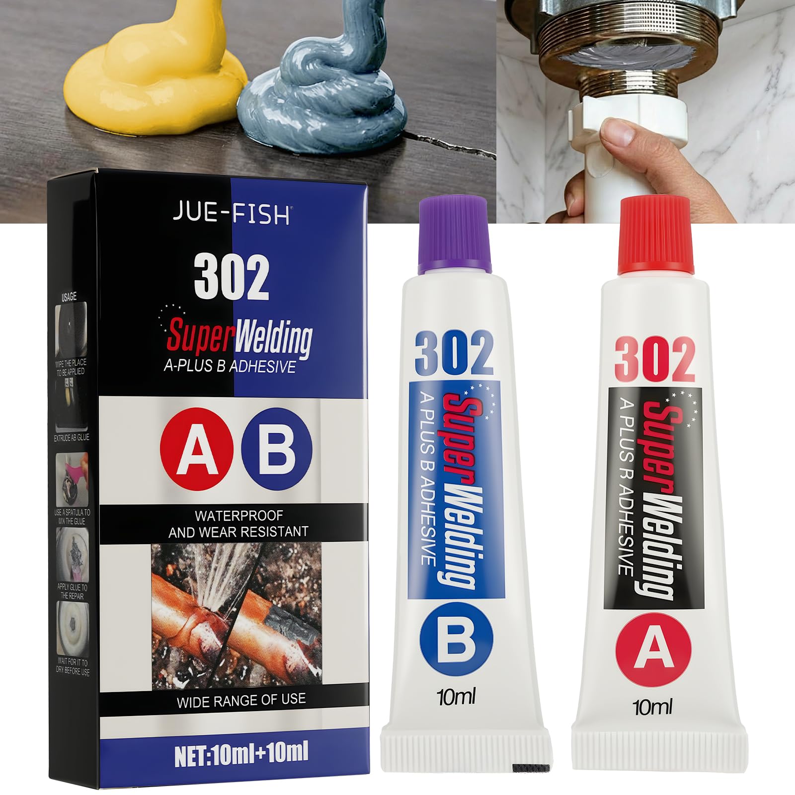 Pegamento para Metal 20ml, AB Pegamento Soldadura en Frío para Metal Adhesión Reparación Sellado Refuerzo Resistencia a Altas Temperaturas 150℃ Resistente al Agua Reparar Grietas Daños