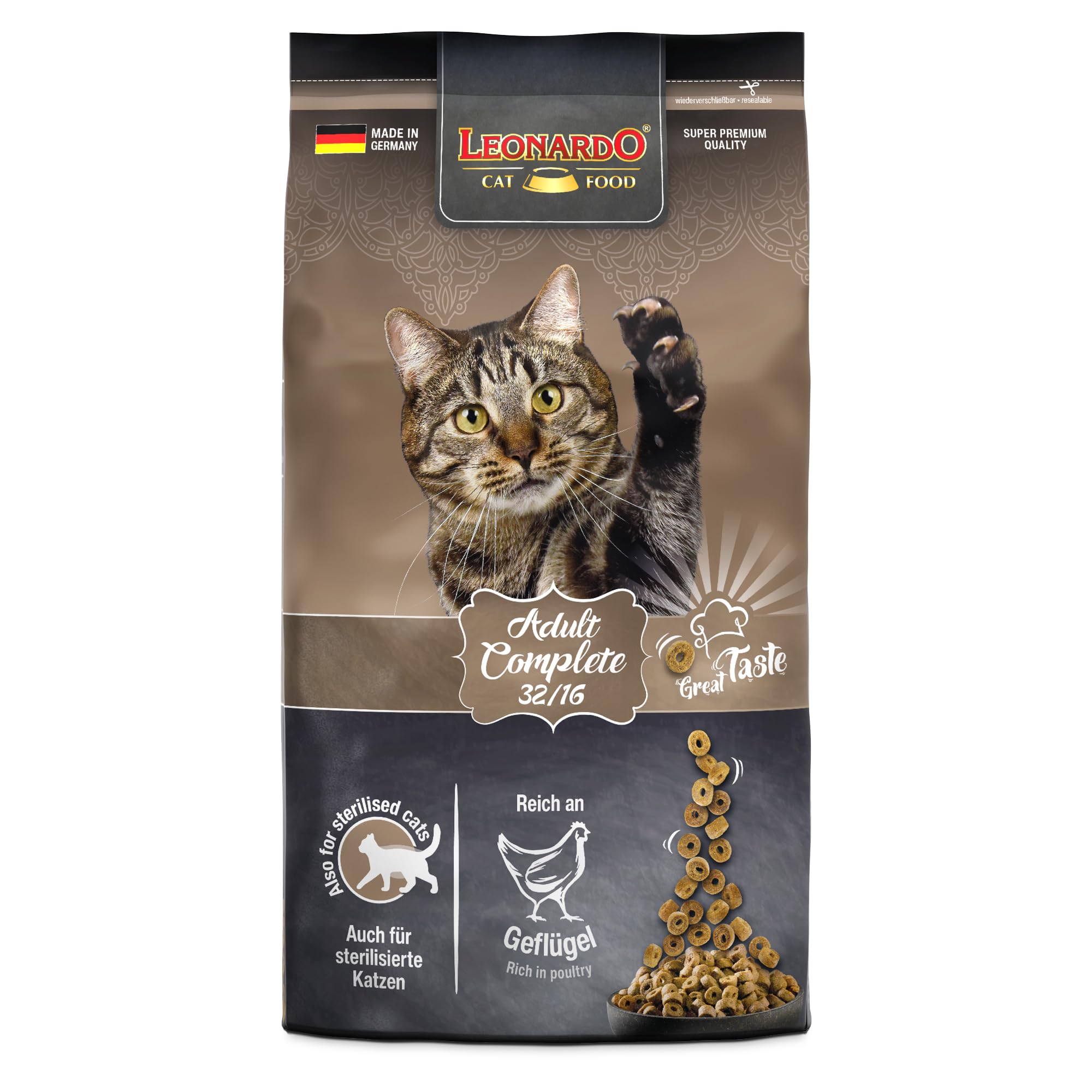 LEONARDO Katzenfutter Adult Complete 32/16, 1,8kg Beutel, Trockenfutter für ausgewachsene Katzen Aller Rassen ab 1 Jahr, Made in Germany