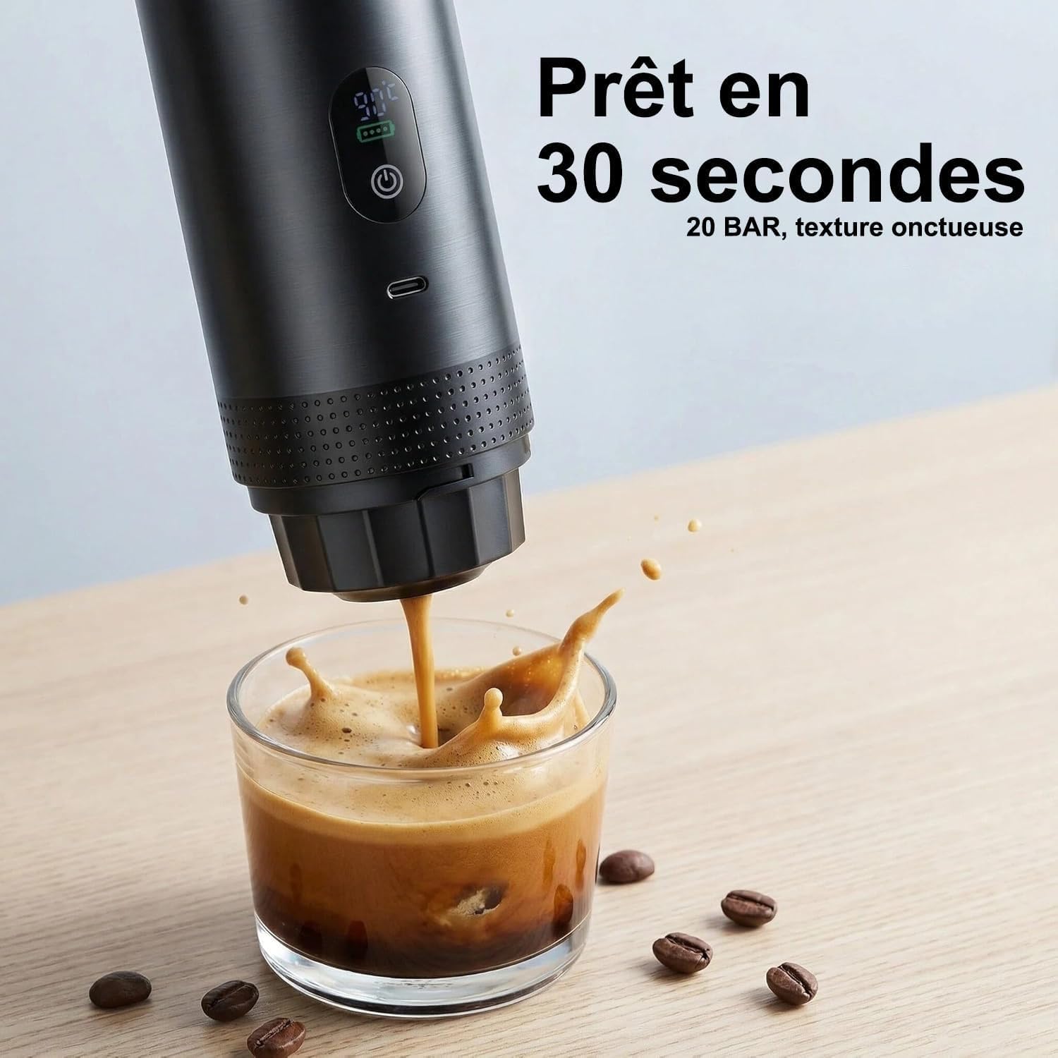 Machine à café électrique portable,Cafetière portable 3-en-1 avec auto-chauffage,Port de chargeur USB-C,Cafetière avec café moulu et capsule NS pour RV, camping, randonnée, bureau