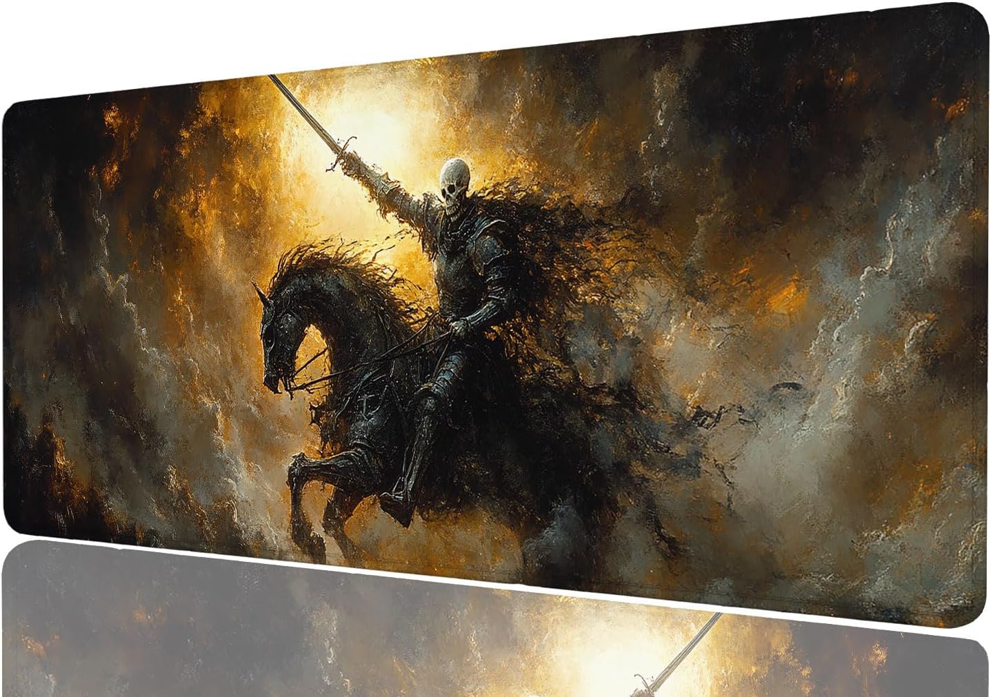 Skeleton Knight Desk Mat Gaming Desk Pad Large Mouse Keyboard Pad Fantasy Art Adventurer Desktop Mats Computer Keyboard Pad Mouse Mat Laptop Mat Office Home Decor 31.5" x 11.8"