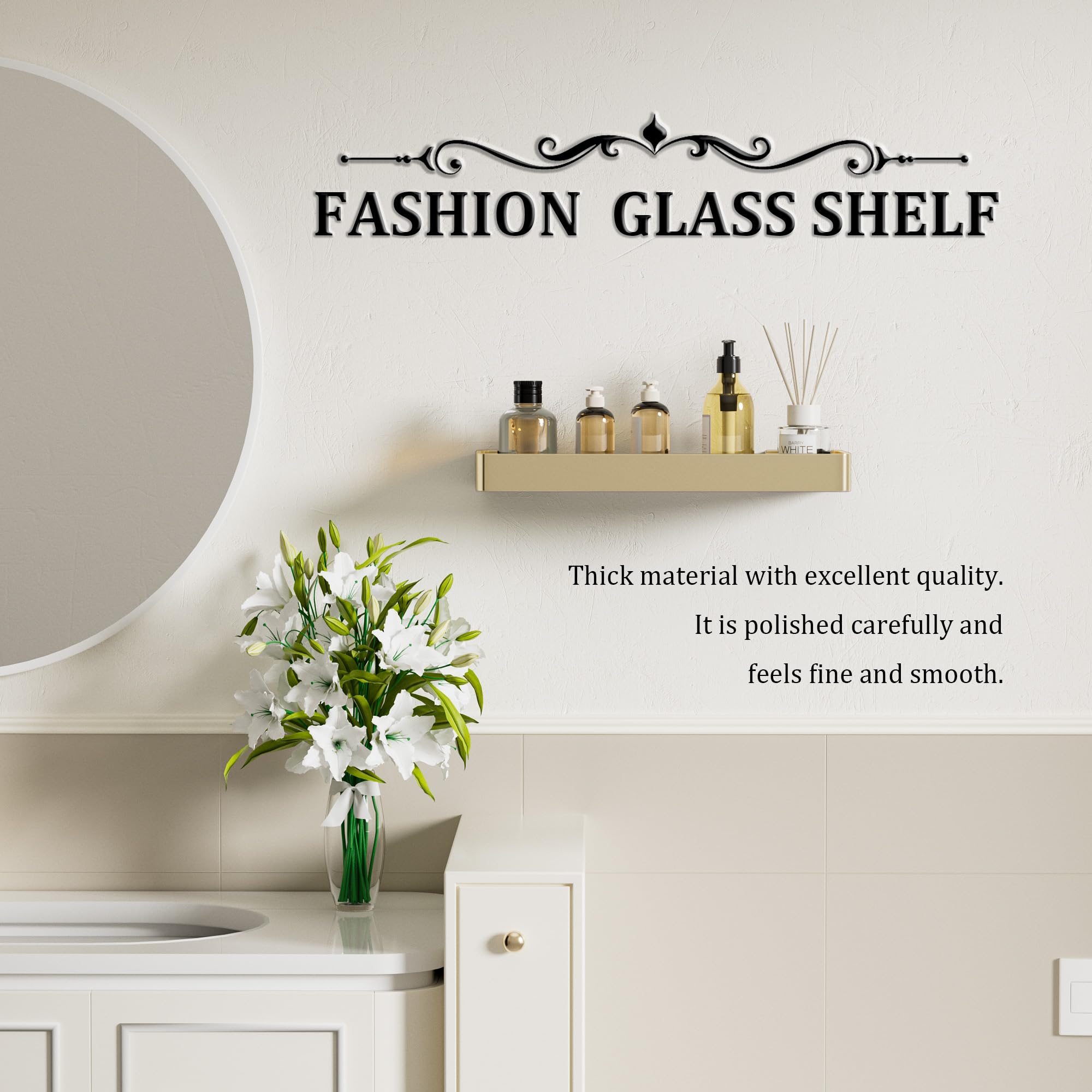 Alise Badezimmer-Regale, 30 cm, goldfarben, Glasregale für Badezimmer