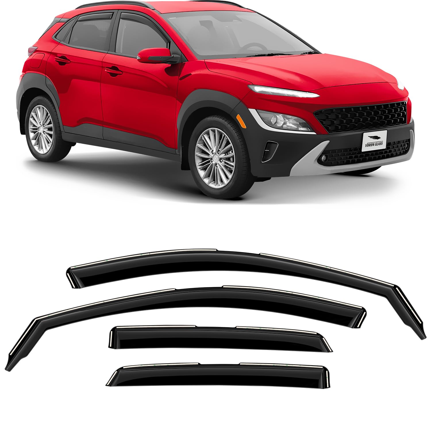 Voron Glass in-Channel Extra Durable Rain Guards for Hyundai Kona 2018-2023, Window Deflectors, Vent Window Visors, 4 Pieces - 200478