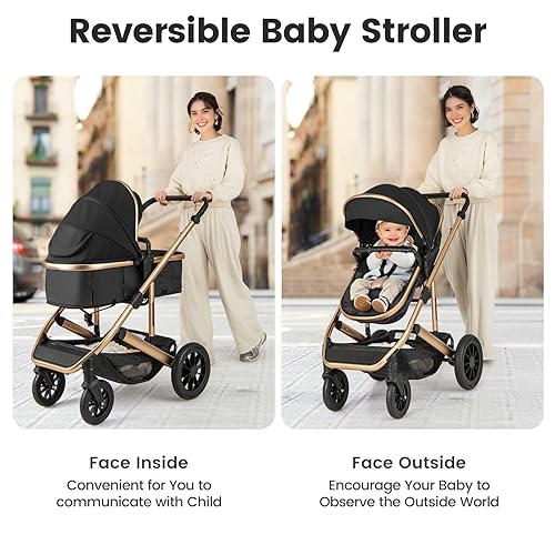 Miniatura 2 de INFANS Cochecito de bebé 2 en 1, cochecito plegable para recién nacido, cuna convertible para bebé, plegable, alta absorción de impactos con asiento