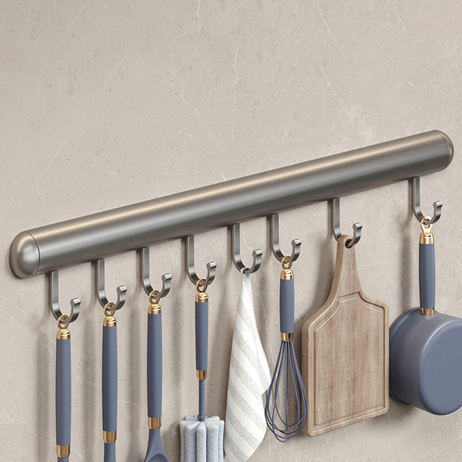 Peakjune Kitchen Utensil Hook Holder,Wall Mounted Kitchen Utensil Rack,Self Adhesive Utensils Hanging Rail,Sturdy and Rust-Proof,Suitable for Restaurant and Bathroom