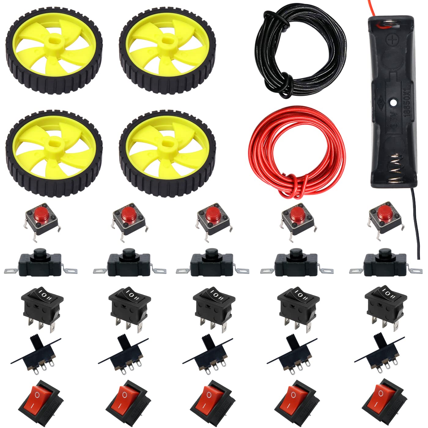 Electronic Spices Combo Of Wheel + 7 Type Switch + 2M Wire + 18650 Lithium Single Cell Battery Holder For electronic projects School, Collages & Science Projects (B09WR5NZKS) Amazon Price History, Amazon Price Tracker