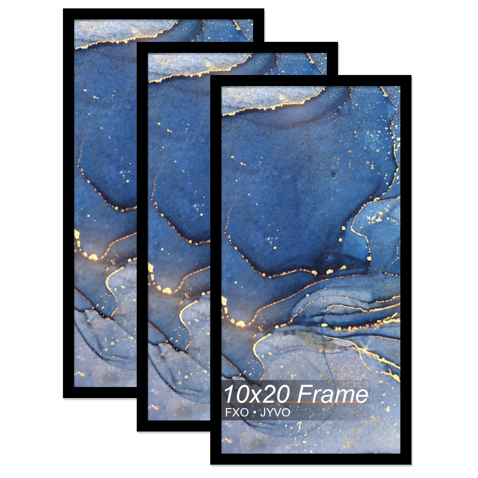 Fxojyvo 10x20 Picture Frame Set of 3, Black Frame for 10 x 20 Inch Picture Poster Photo, Light Weight and High Transparent 10 by 20 Frame for Wall - 3