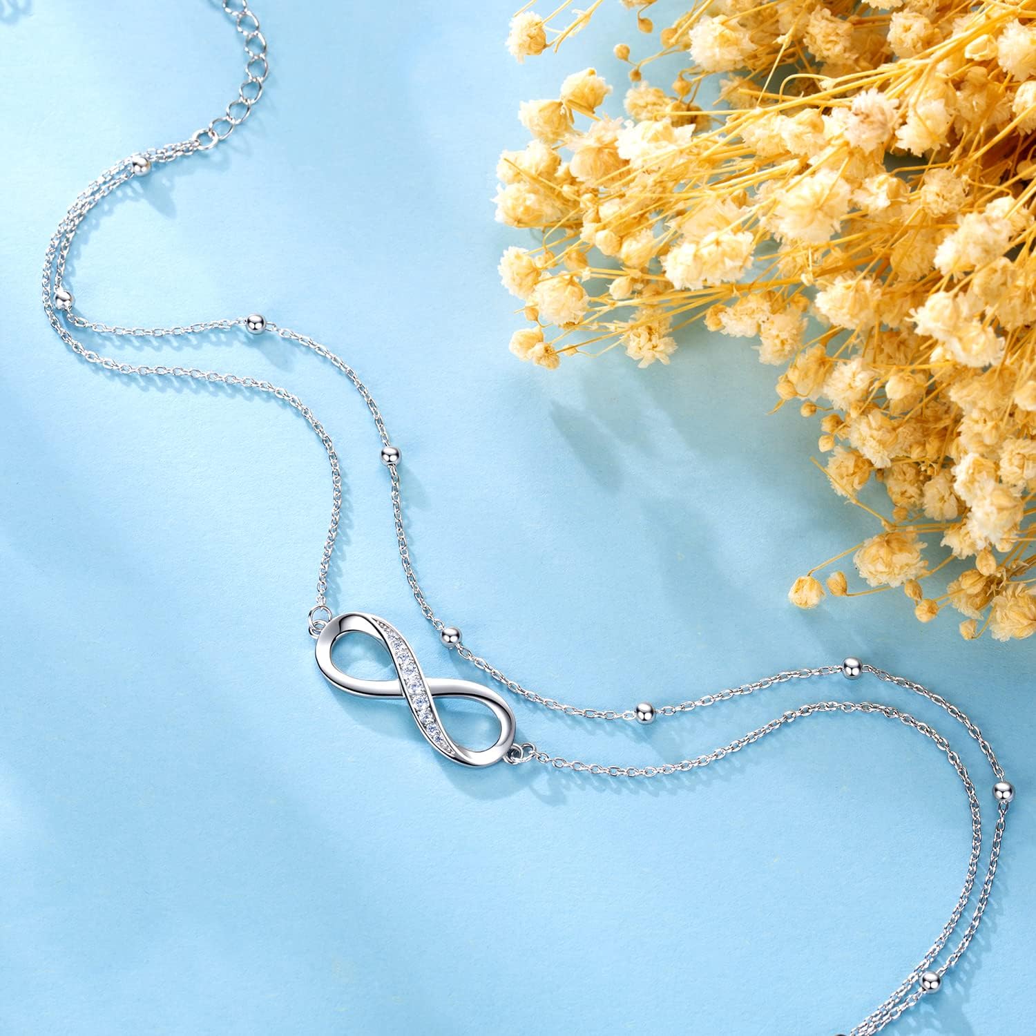 Sterling Silver Infinity Anklet for Women - 7 inches - Silver