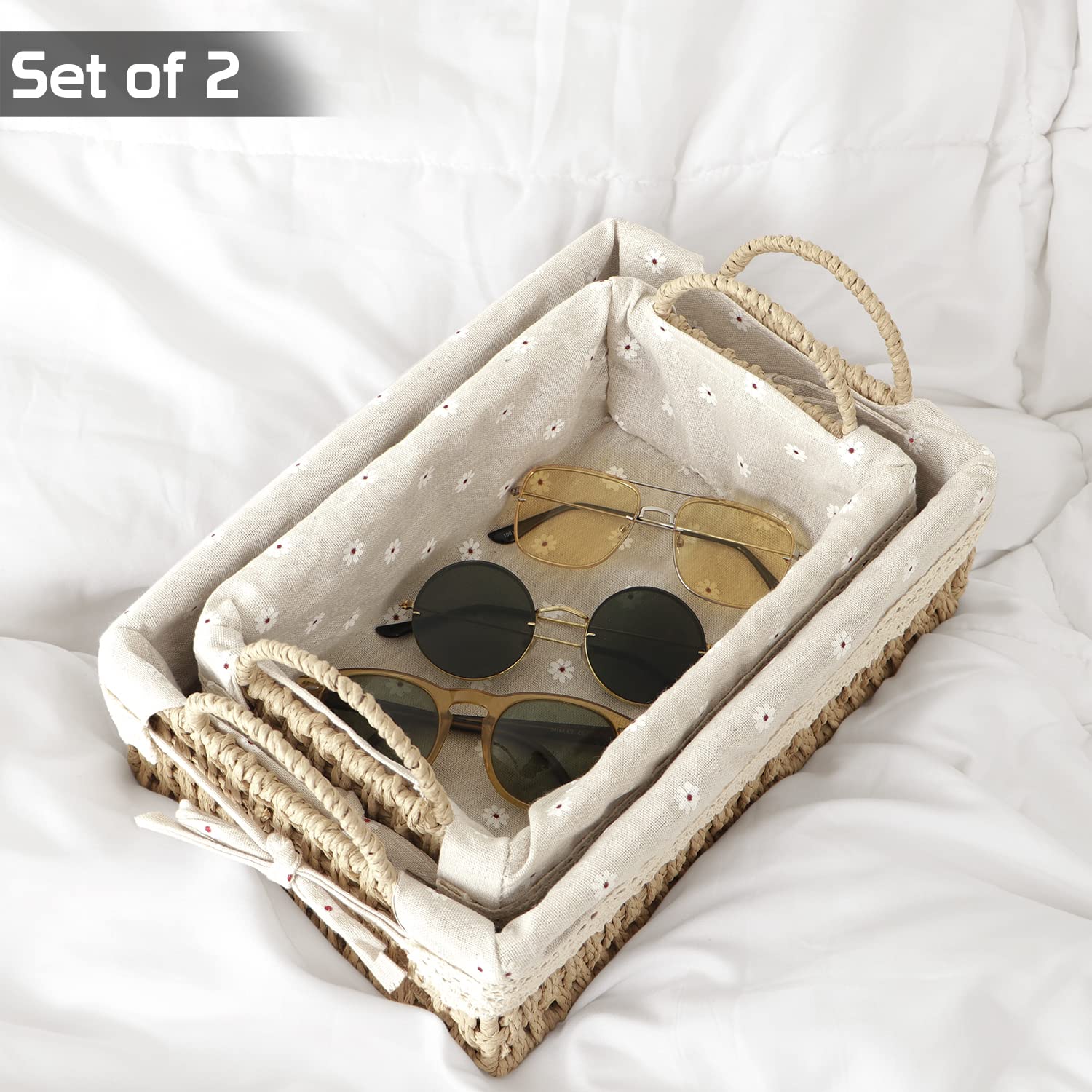HOKIPO Environmental Friendly Paper Rope Wicker Storage Baskets with Handle, Pack of 2, Beige (AR-3907-BGE) 3