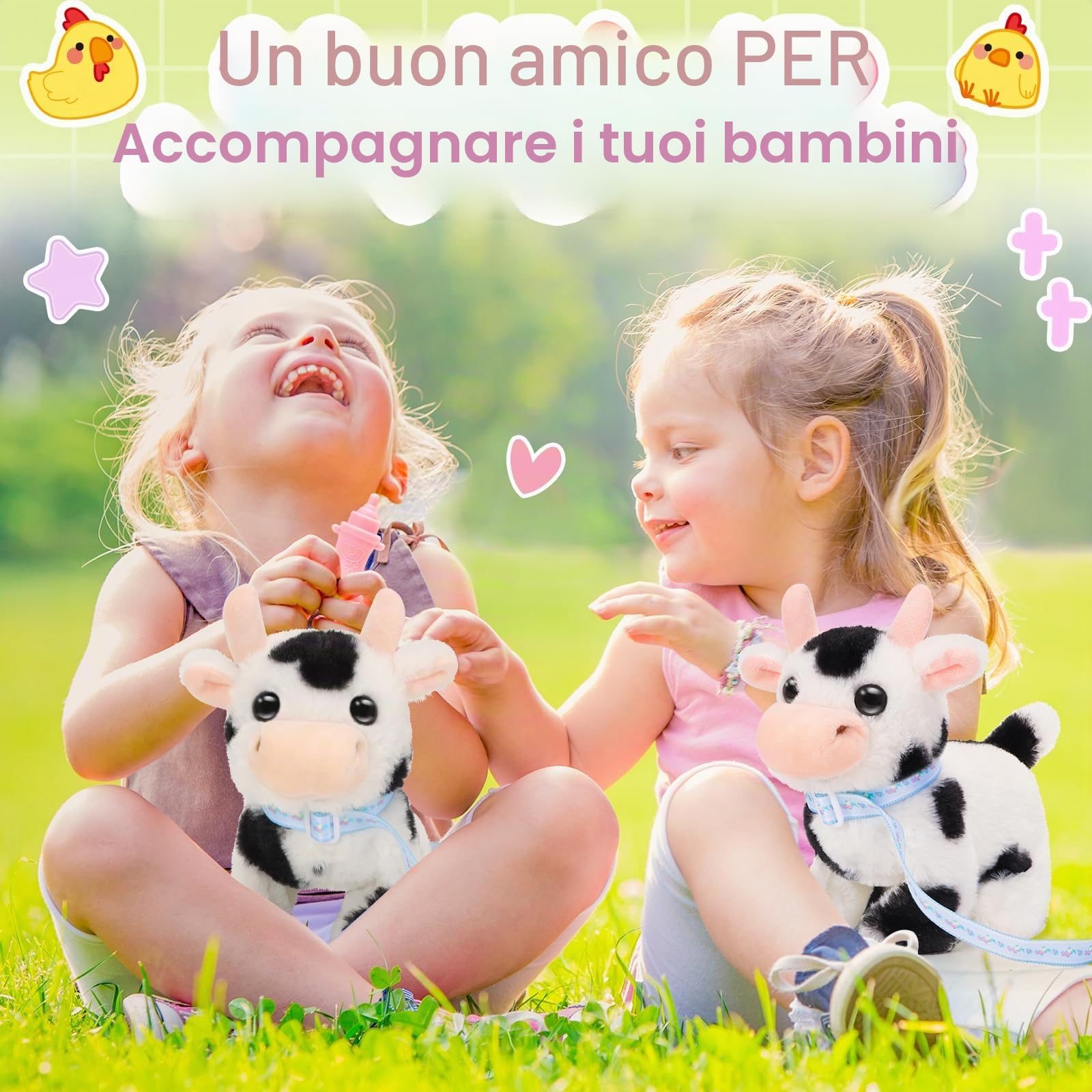 Tagitary Giocattoli di peluche interattivi a piedi suoni mucca bambini Wag Tail, testa del cenno realistica giocattoli di bestiame di peluche giocattoli di compleanno per i più piccoli