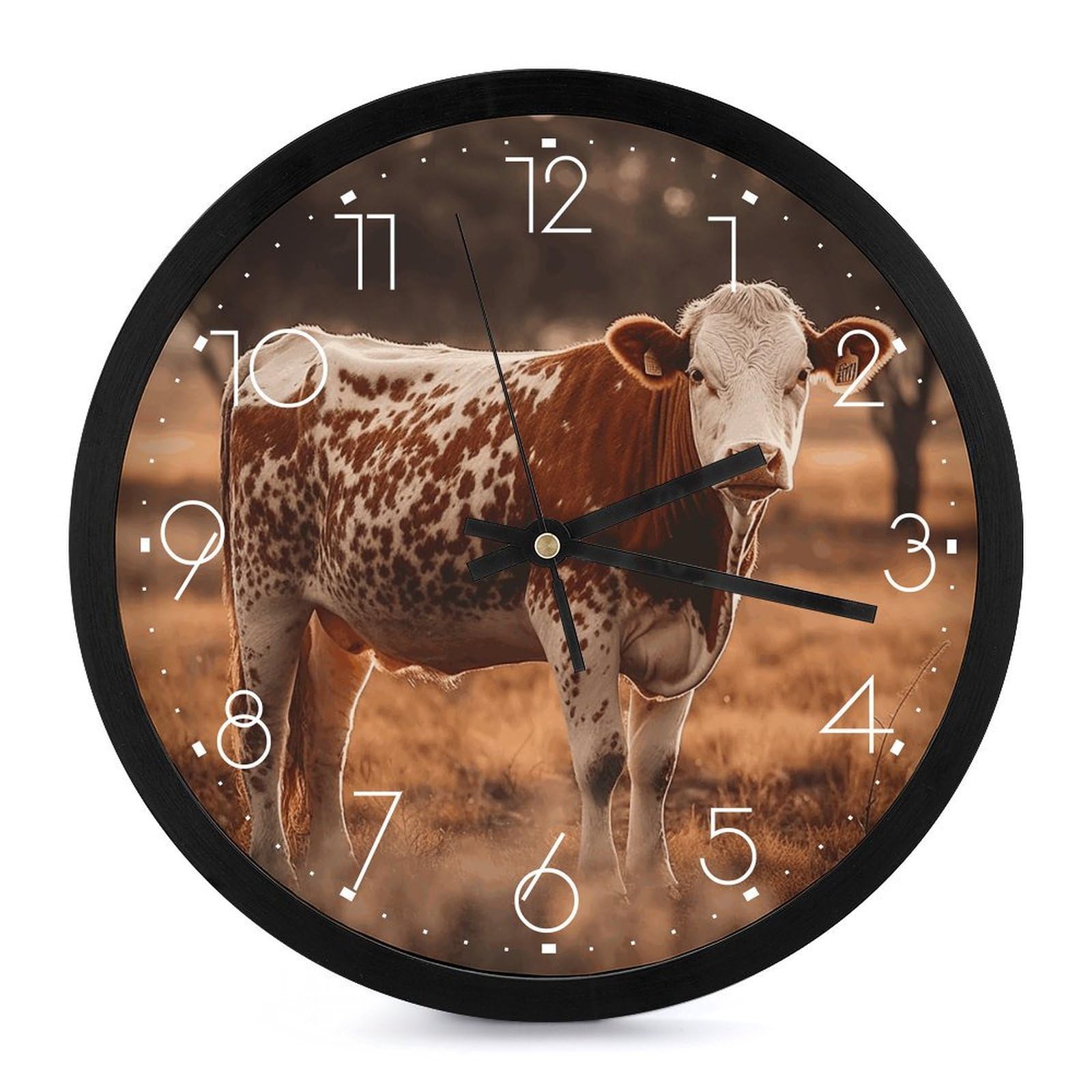 Horloge murale vache silencieuse sans tic-tac ronde de 25cm pour un sommeil paisible