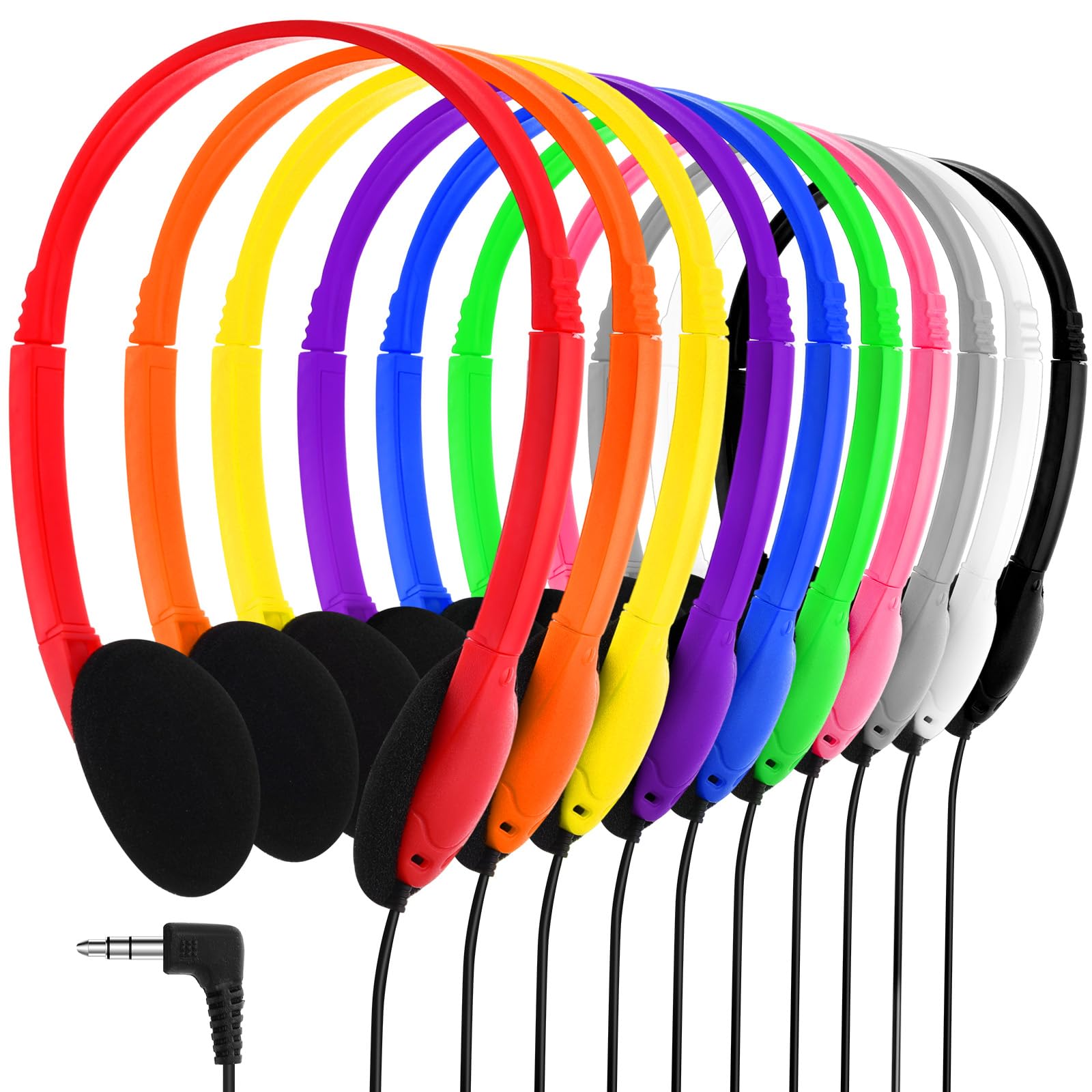 Kingdder Headphones Earphones Bulk Multi Color Over Ear Headset with 3.5mm Plug Cord Earphones Adjustable Headphones for Students in Classroom Libraries Kids Teen and Adults, 10 Colors (10 Pcs)-picture-26