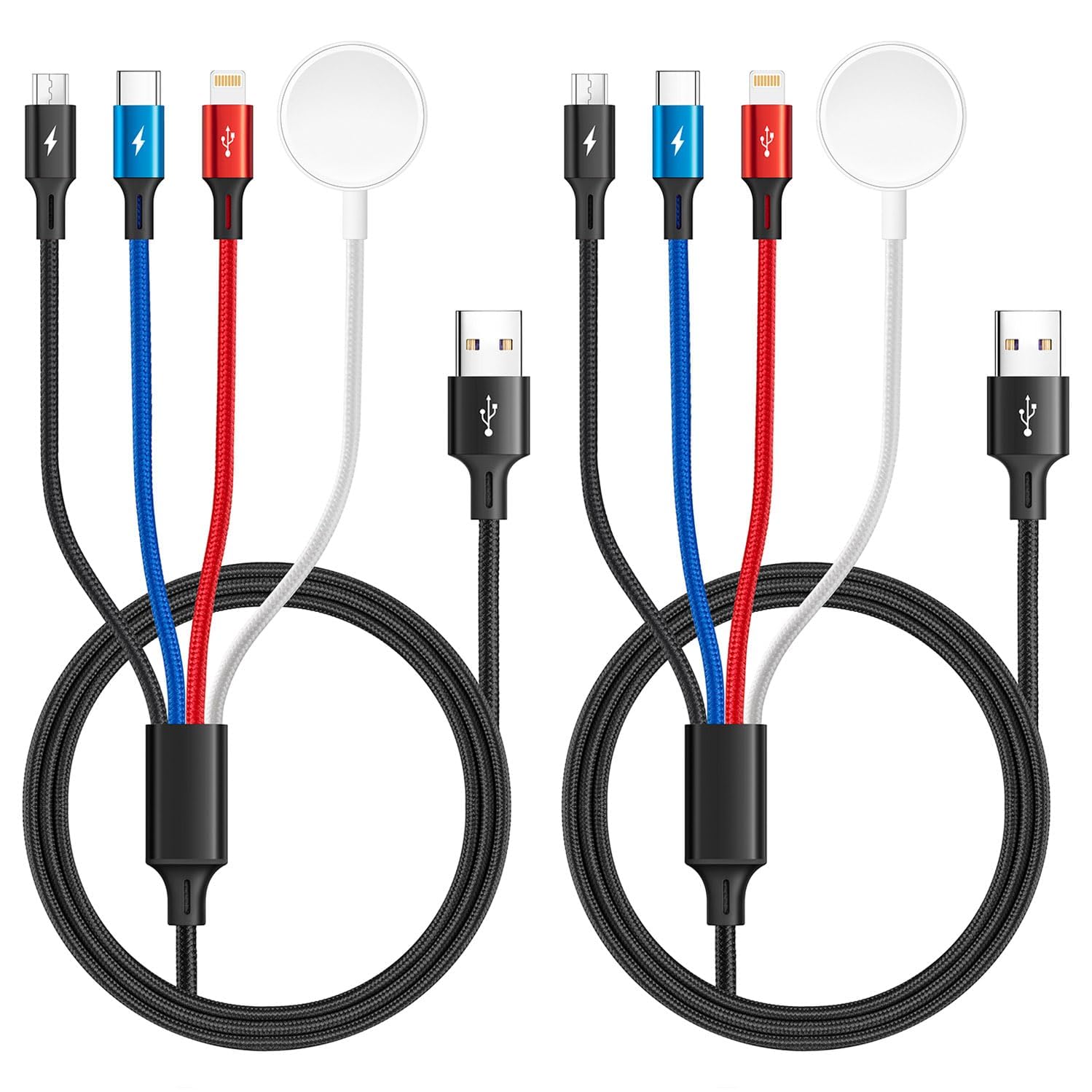 4 in 1 Multi Charging Cable for Apple Watch Charger/iPhone 17 Charger/Lightning/Micro,USB C Charging Cable Cord,Vacation Camping Essentials,Portable