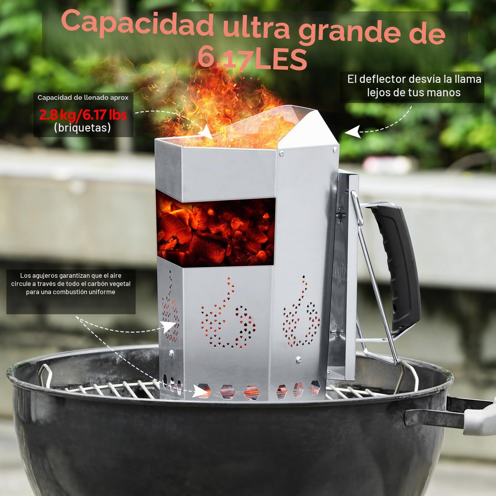 onlyfire Chimenea de Encendido, Arrancador de Chimenea para Barbacoa con Termoaislante y Asas Metálicas, Encendedor Rápido para Barbacoas y Parrillas de Carbón