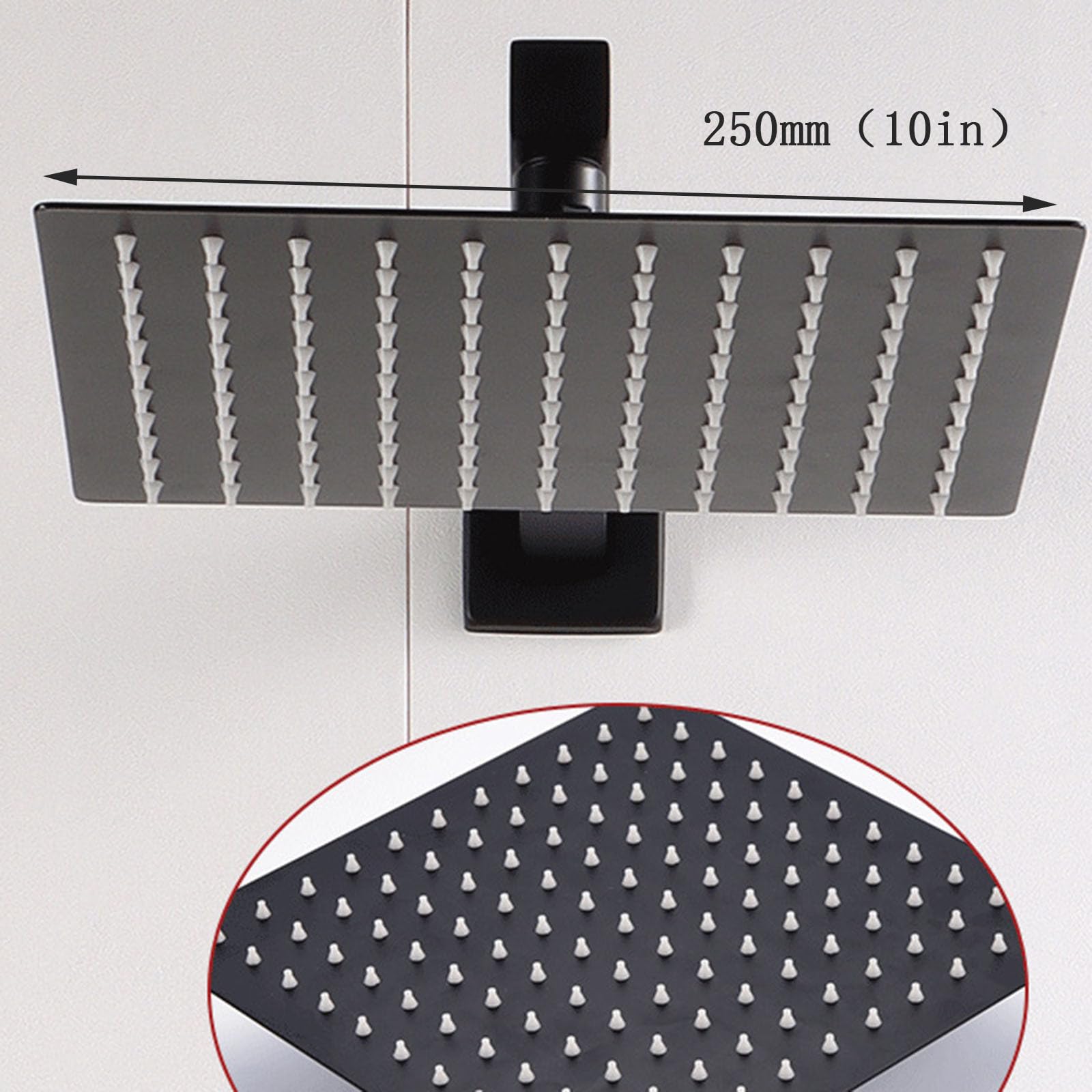 Sistema de Ducha Empotrado con Rociador de Ducha 25 Cm Cuadrado y Grifo Giratorio Negro