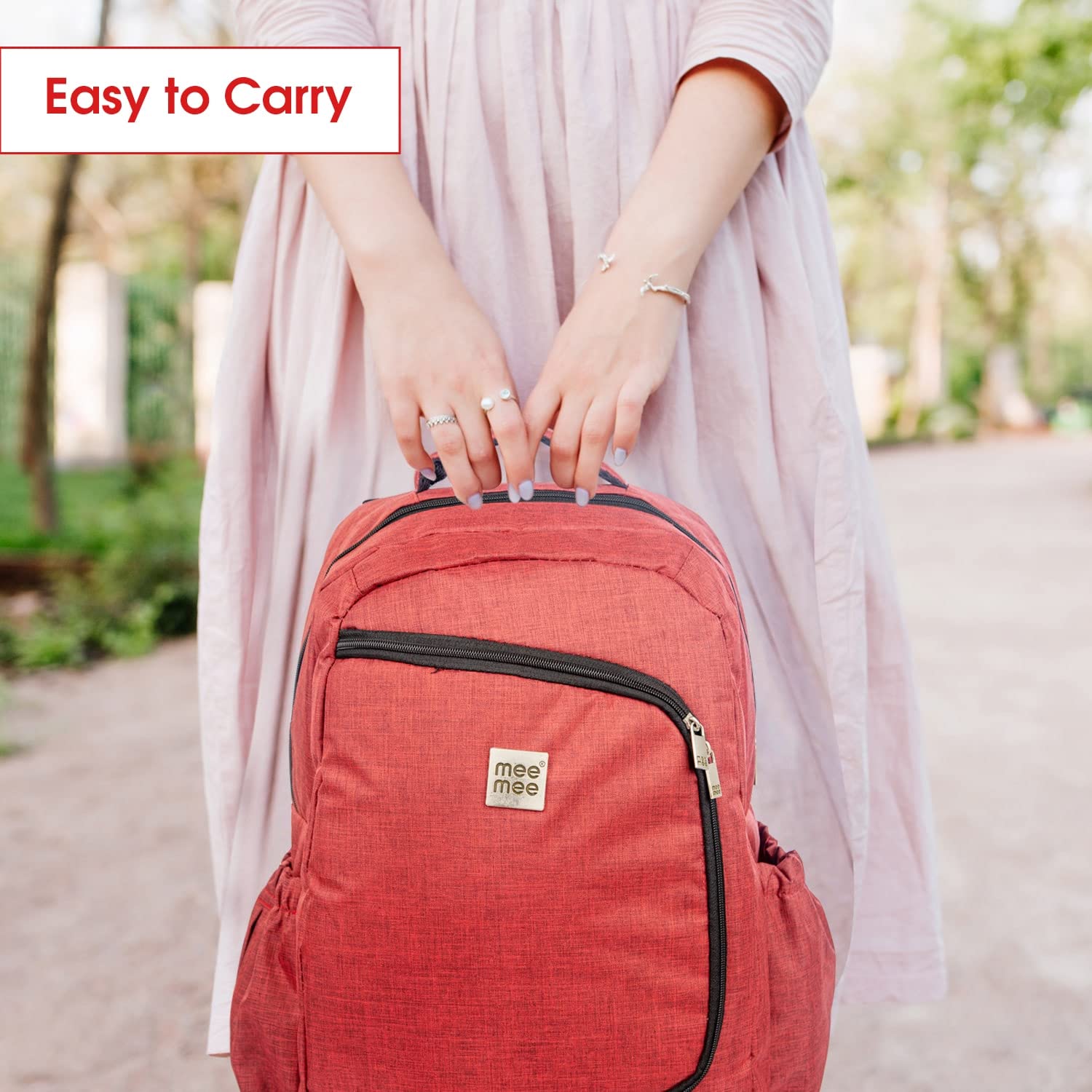 Mee Mee Maternity Diaper Bag | Spacious, Stylish, Functional, Convenient for Moms on the Go | Waterproof and Stain Resistant Travel Essential with Multiple Pockets and Diaper Changing Pad (Maroon) 3
