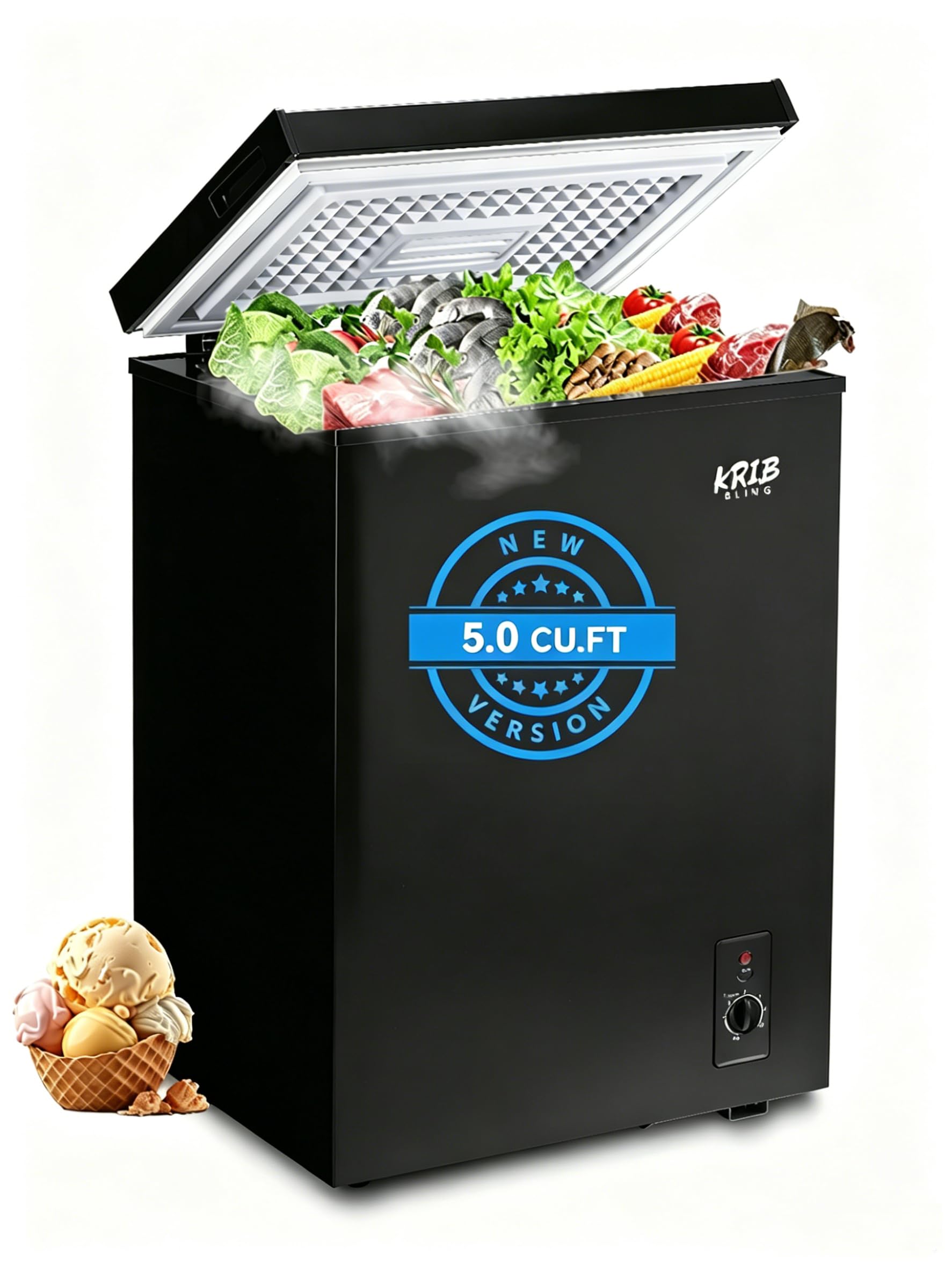 KRIB BLING KB03 FLG-80Q-BLACK 5.0-4 5 cu ft Chest Freezer Black
