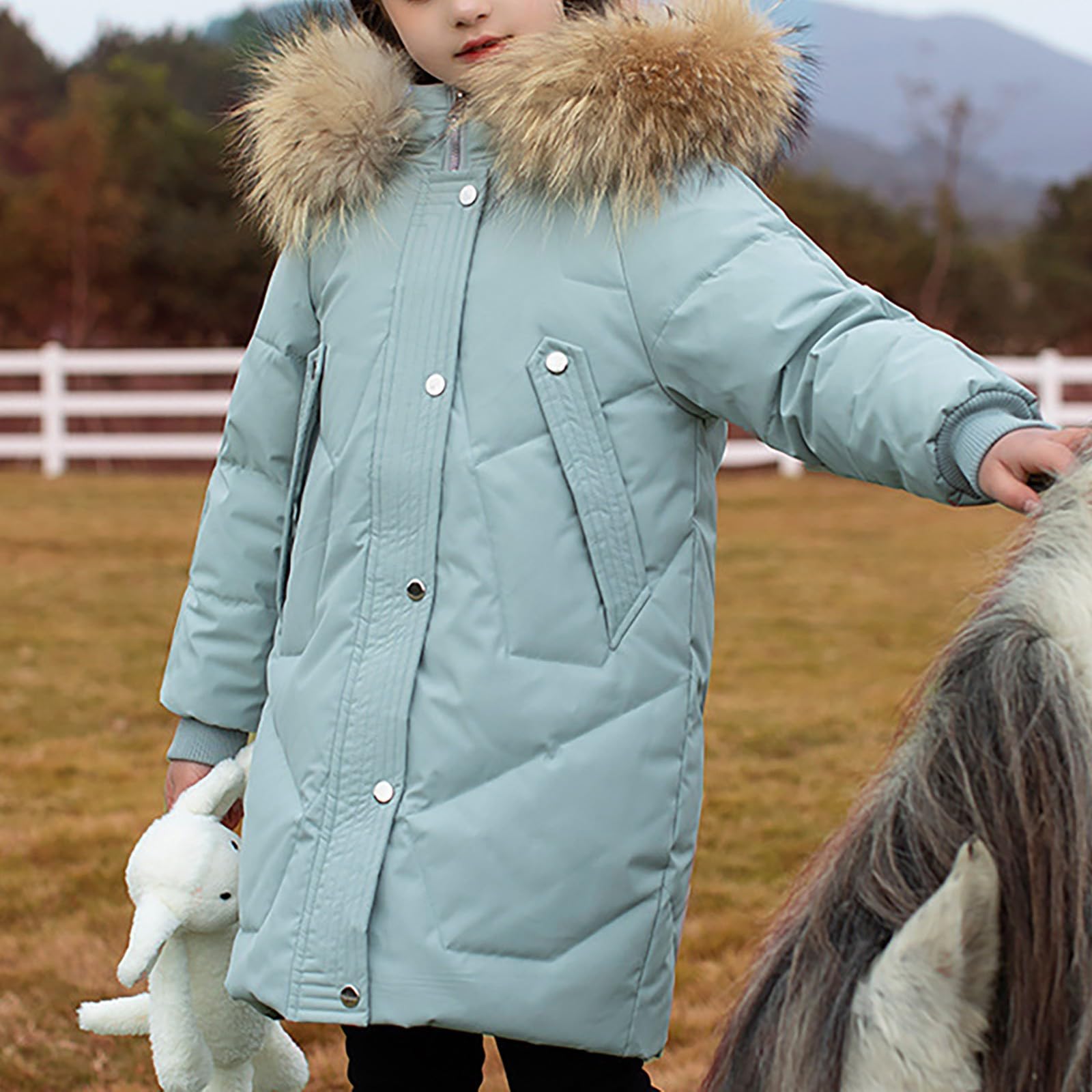 Cappotti invernali per bambini e ragazze, piumino lungo, spesso, caldo, impermeabile, parka con cappuccio, con cerniera, con bordo in pelliccia sintetica, cappotto imbottito di media lunghezza