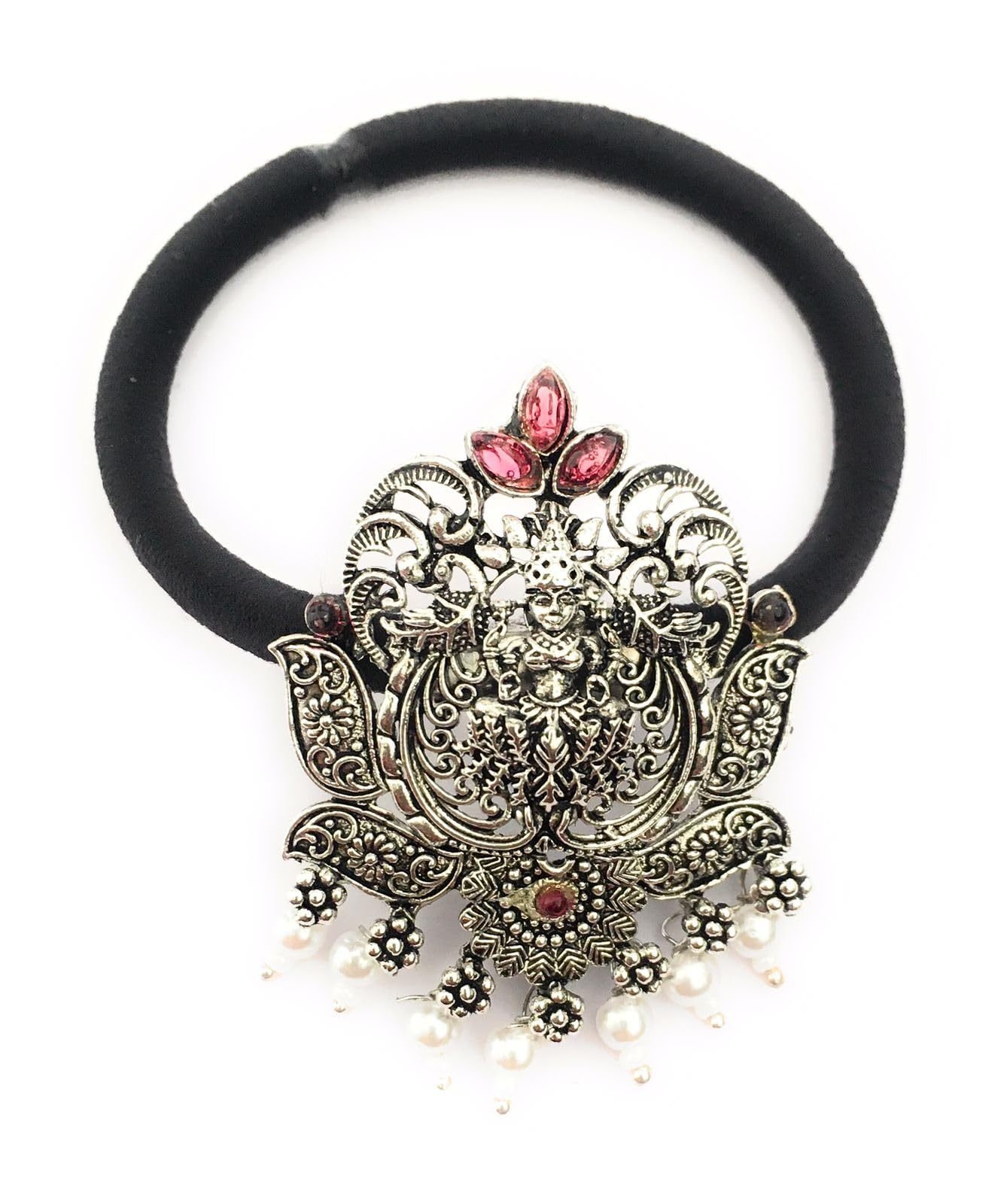 stones hair bands for women girls black color hair rubber bands with oxidised silver color decoration (pack of 1) fancy hair ties ponytail holders center clips for children (B0CWYRJ469) Amazon Price History, Amazon Price Tracker