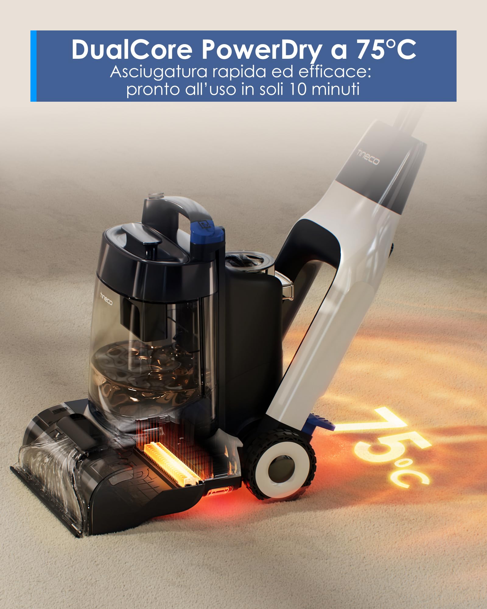 Tineco CARPET ONE Cruiser Lavatappeti, Pulizia Profonda per Tappeti e Moquette, Auto-pulizia e FlashDry, 75℃ PowerDry, Potente Aspirazione da 130W
