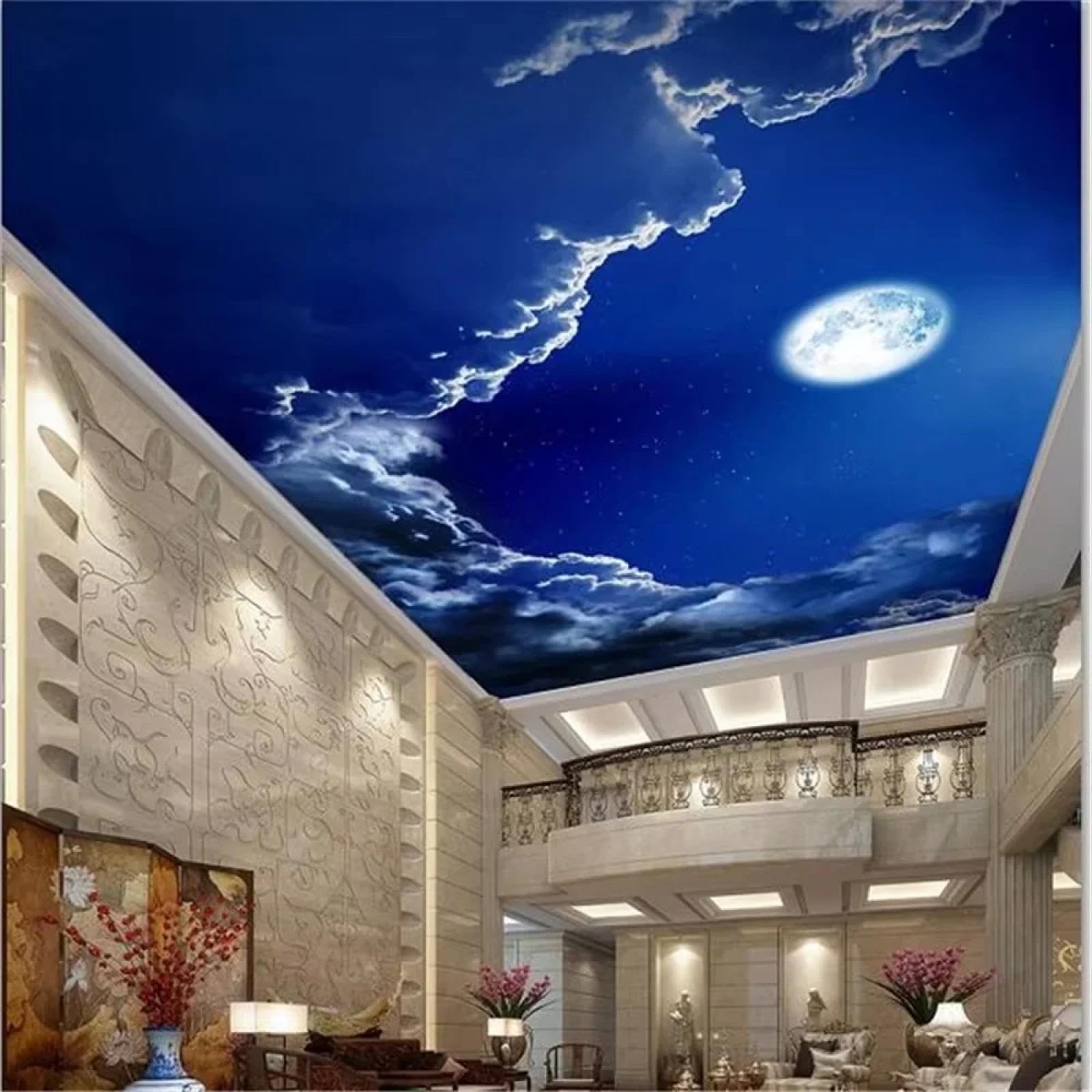 Papier peint mural 3D plafond ciel romantique lune salon chambre