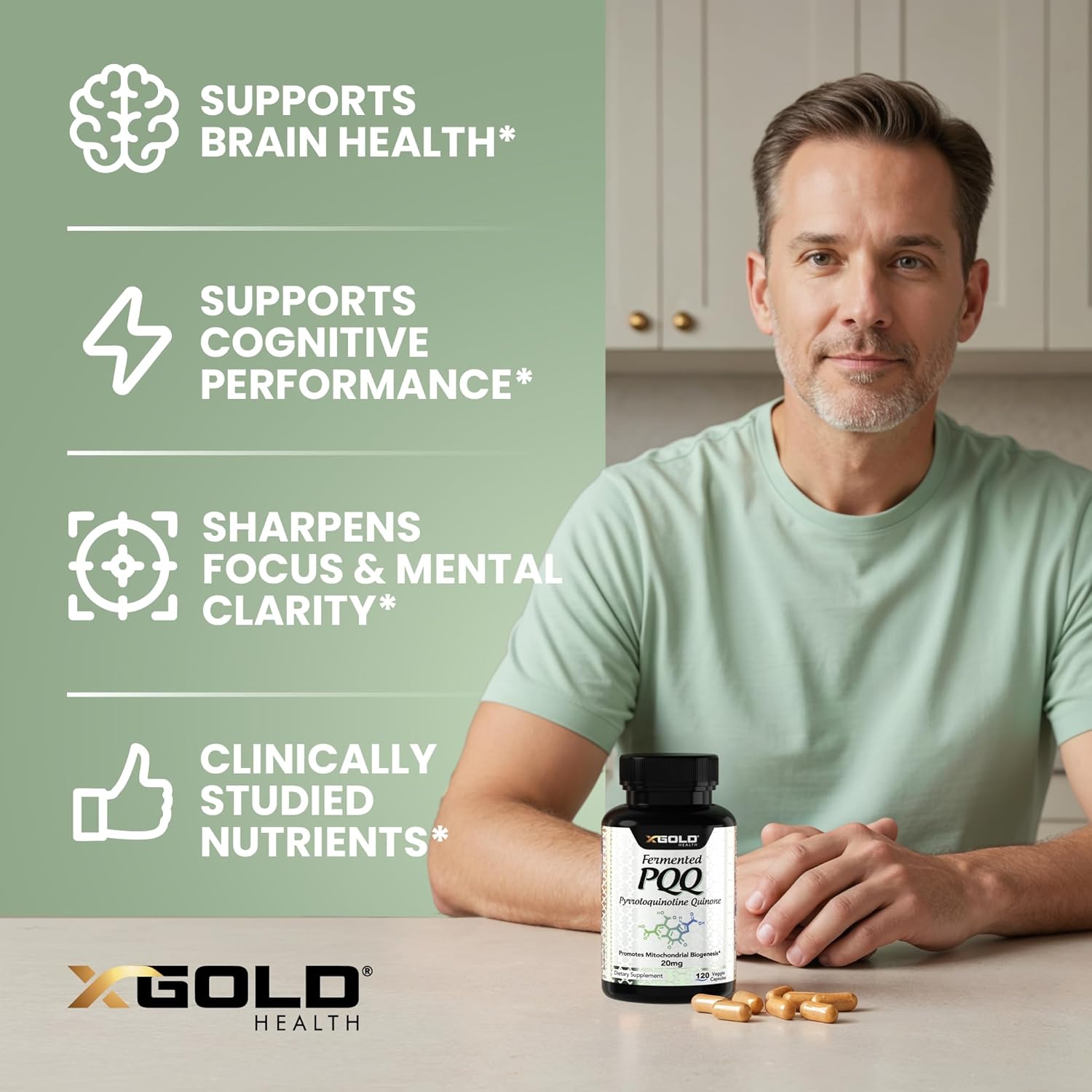X Gold Health PQQ, pyrroloquinoline Quinone, 20 mg, Promotes The Growth of New Mitochondria, Gluten-Free, Non-GMO, Vegetarian, 120 Capsules - Image 4