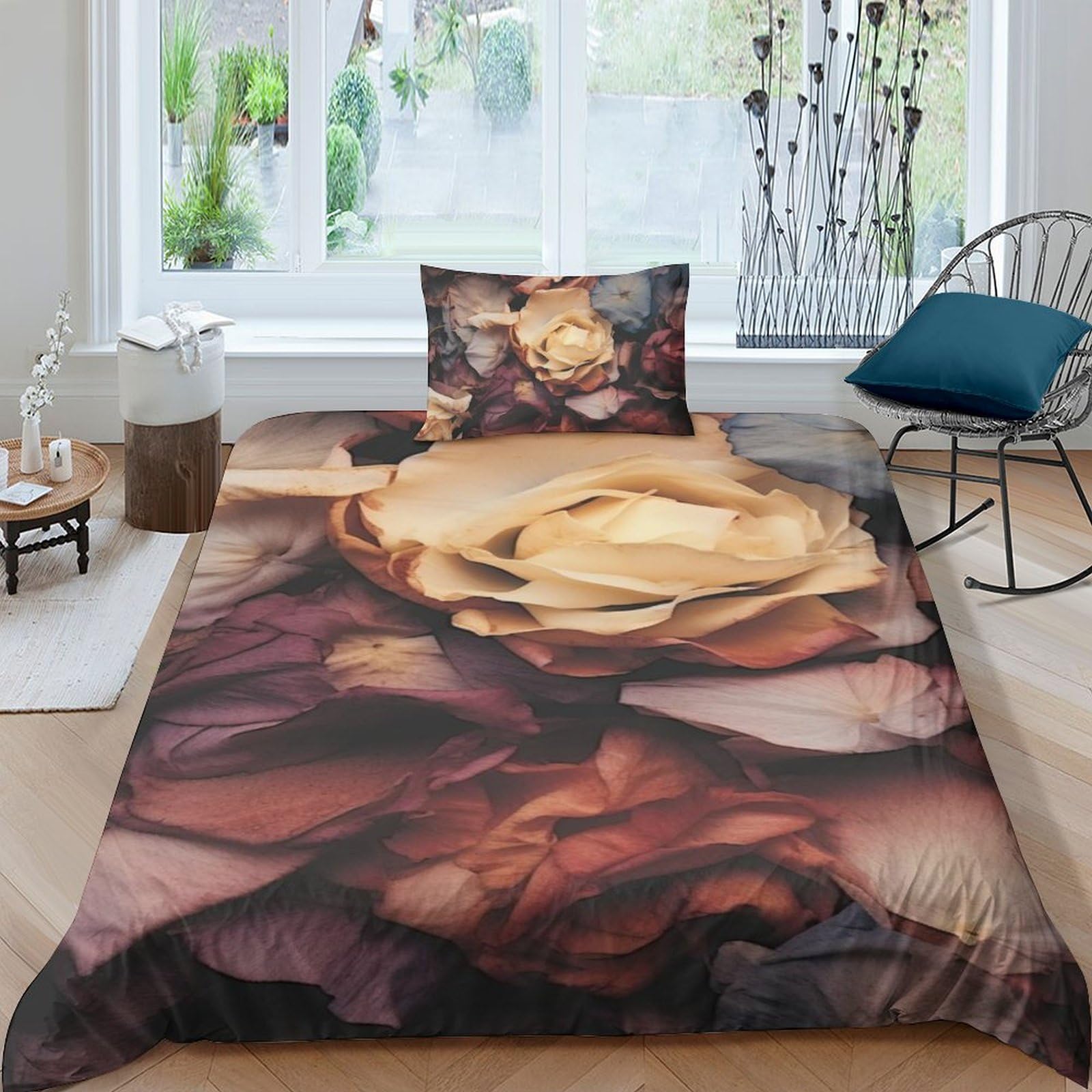 Housse de couette rose 135x200 parure de lit microfibre 3D