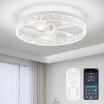 Ceiling Fans with Lights, Flush Mount Ceiling Fan with Lights and Remote, 6 Wind Speeds Low Profile Smart Ceiling Fan for Bedroom, Kids Room, Kitchen and Small Room 20"