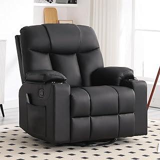 ANJ Manual Swivel Rocker Recliner Chair with Cup Holders for Adults