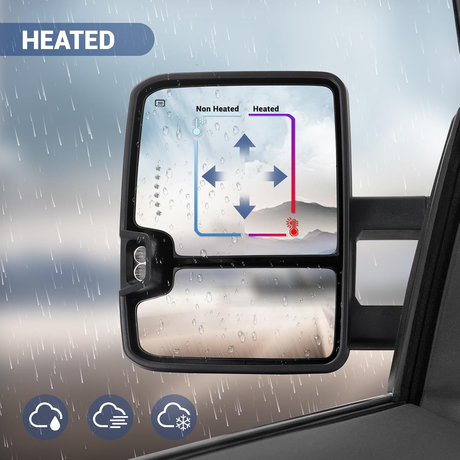 Sanooer Towing Mirror - Compatible with 1999-2002 Chevy Silverado & Sierra, Power Adjusted Heated Glass Turn Signal Light Backup Lamp, Dual Glass (Flat & Convex), Manual Telescoping & Folding, Pair